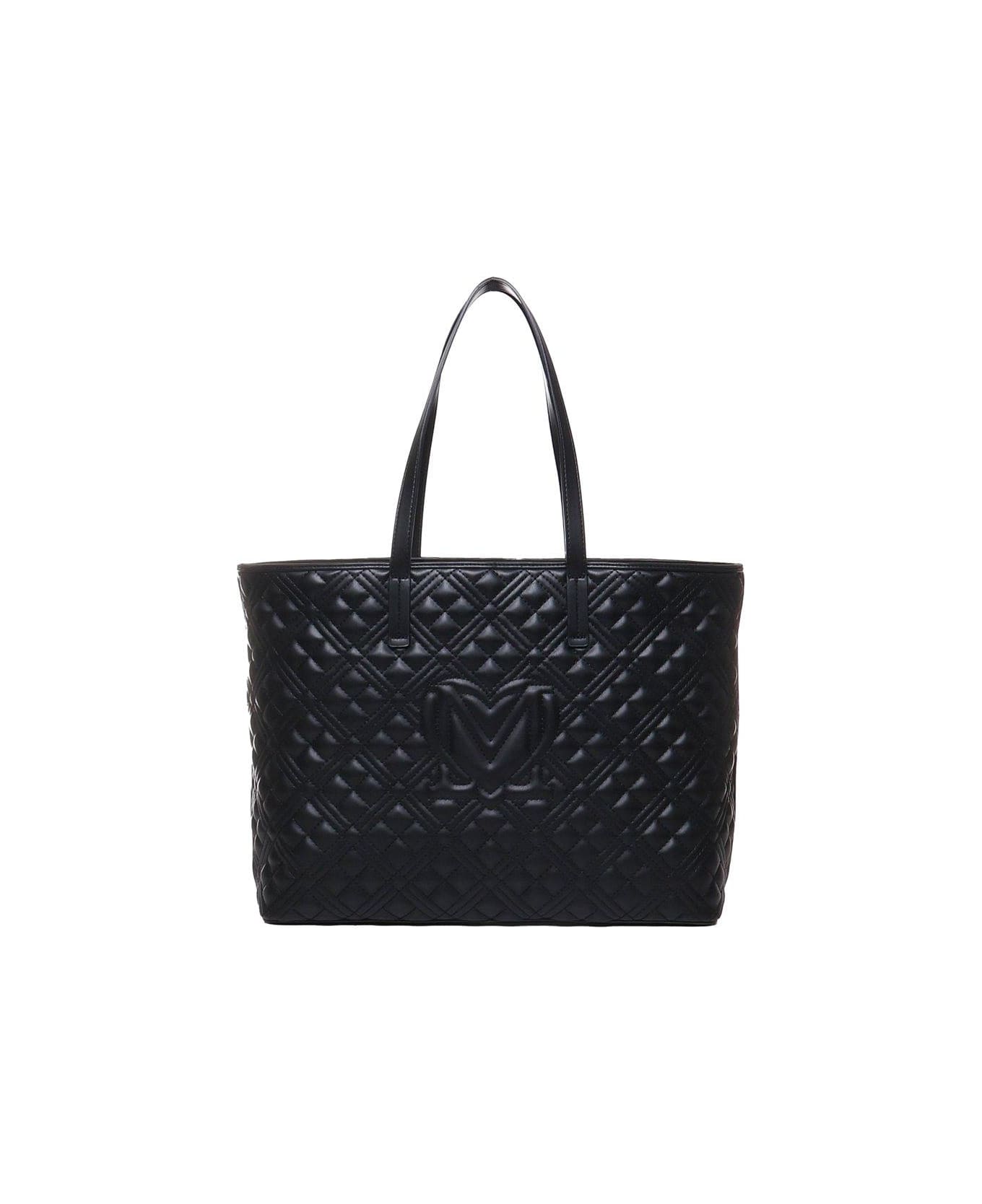 Love Moschino Logo Lettering Quilted Top Handle Bag - Black