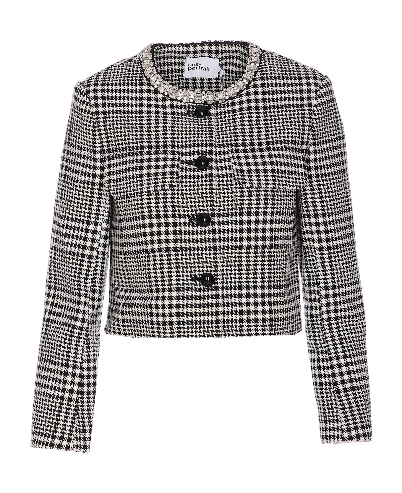 self-portrait Houndtooth Crystal Jacket - Grey