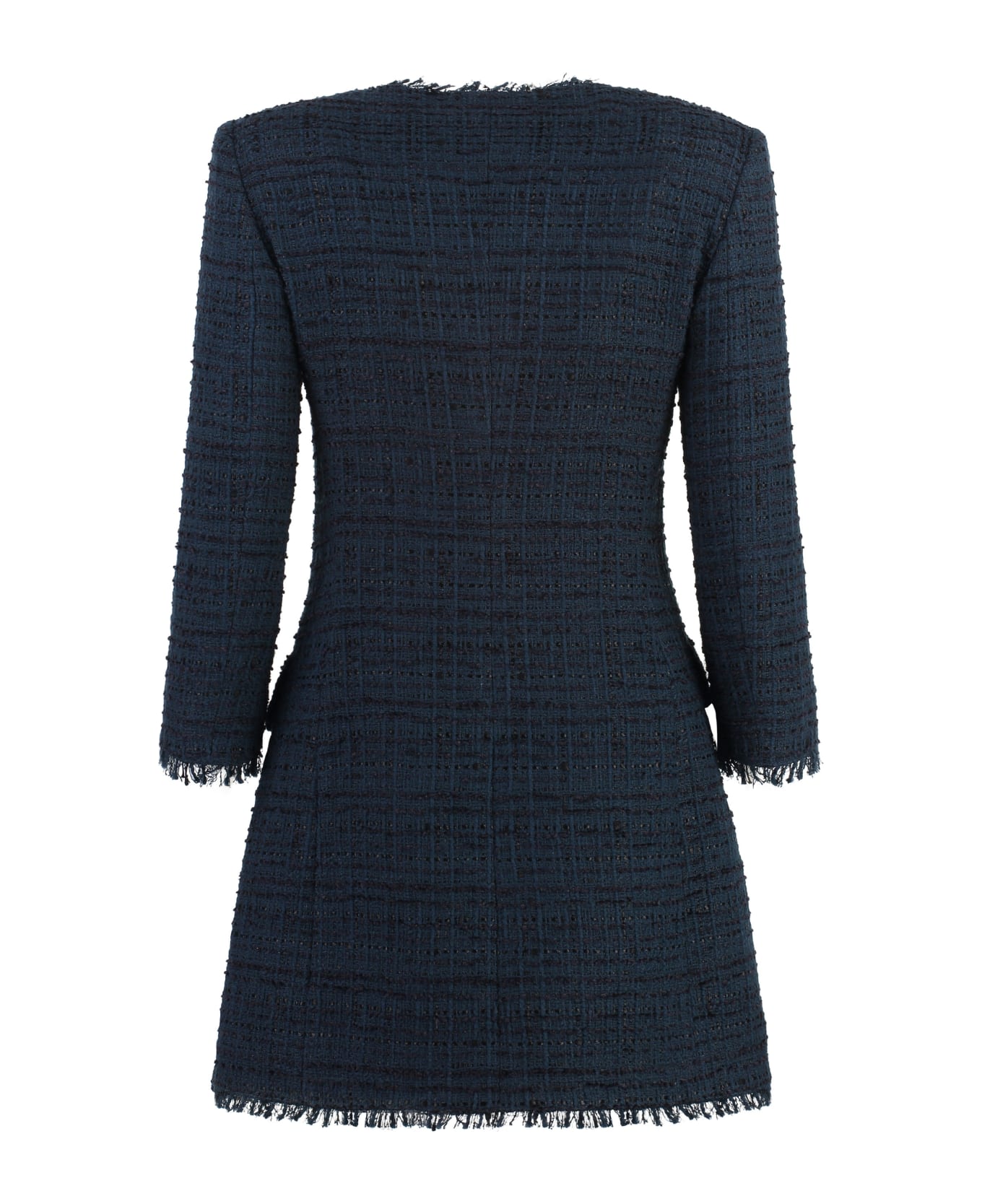 Tagliatore 0205 Doreen Fringed Tweed Dress - blue