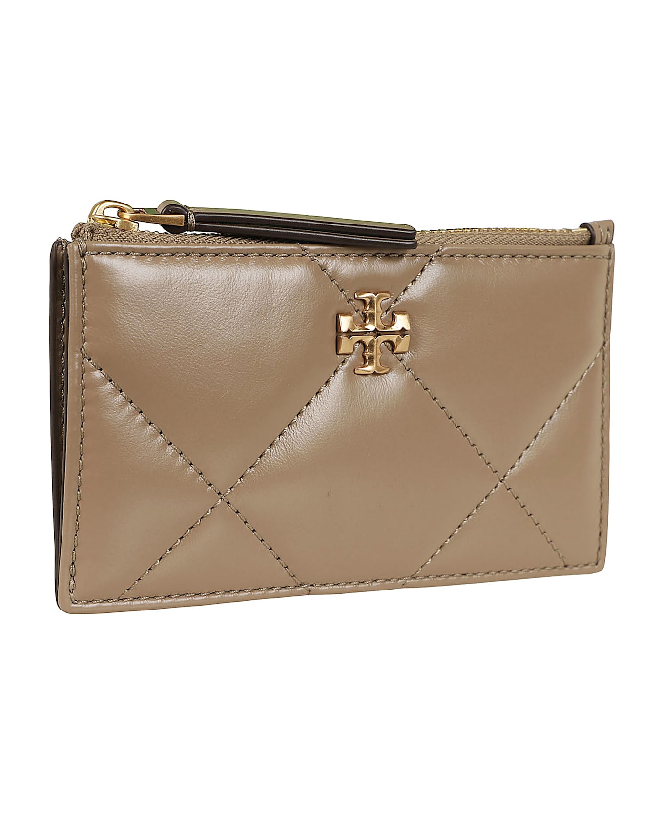 Tory Burch Kira Diamond Quilt Zip Card Case - Taupe Oak