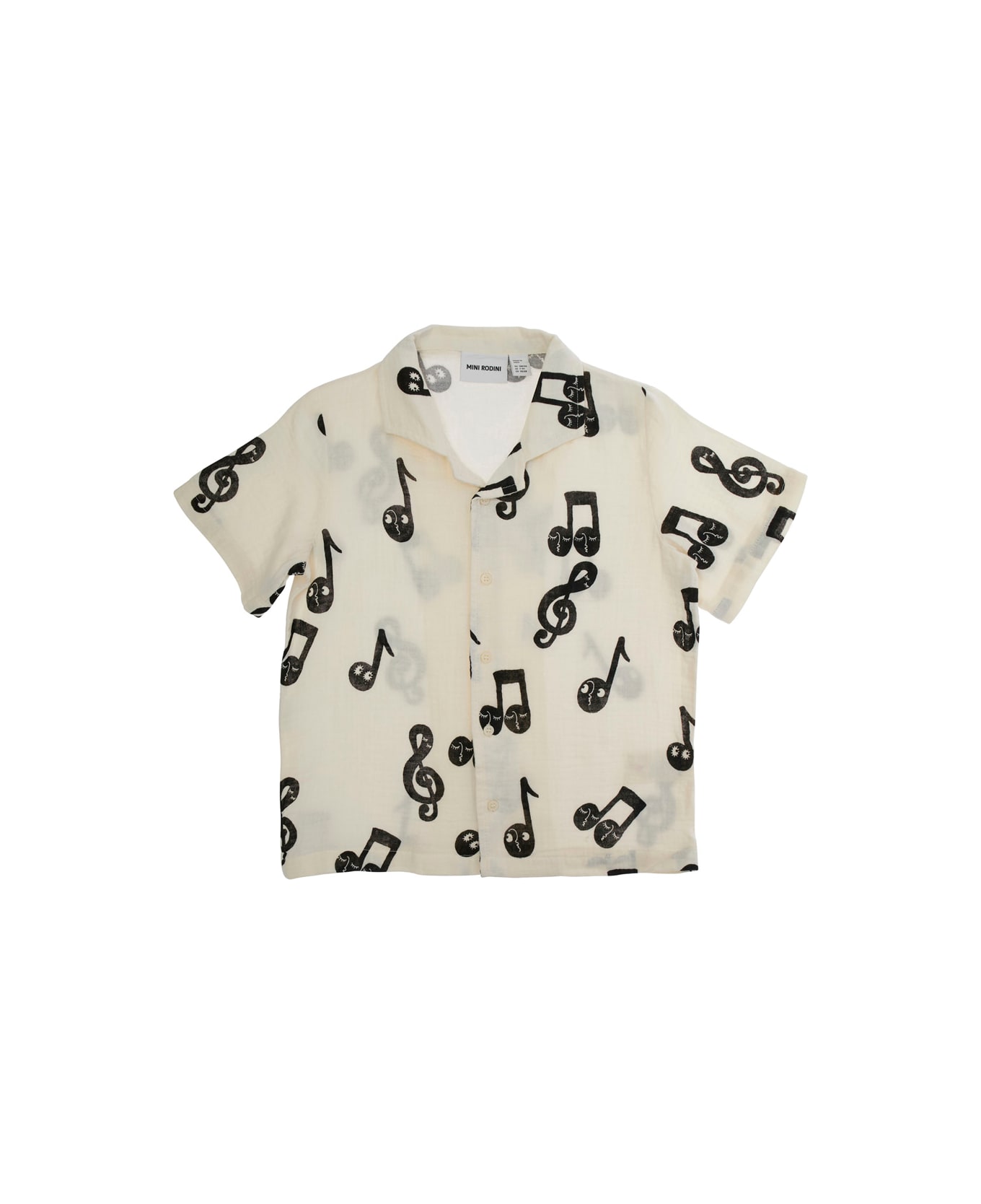 Mini Rodini White Shirt With All-over Musical Notes Print In Cotton Boy - White