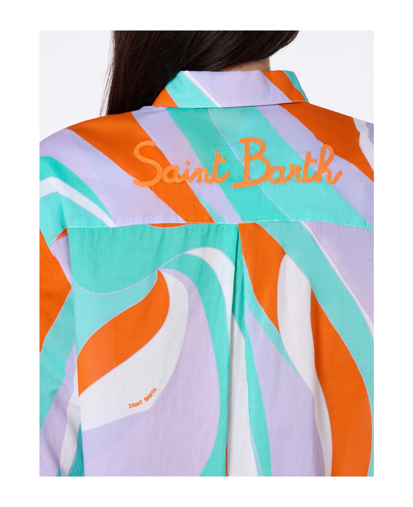MC2 Saint Barth Woman Cotton Shirt Brigitte With Shape Wave Print - GREEN
