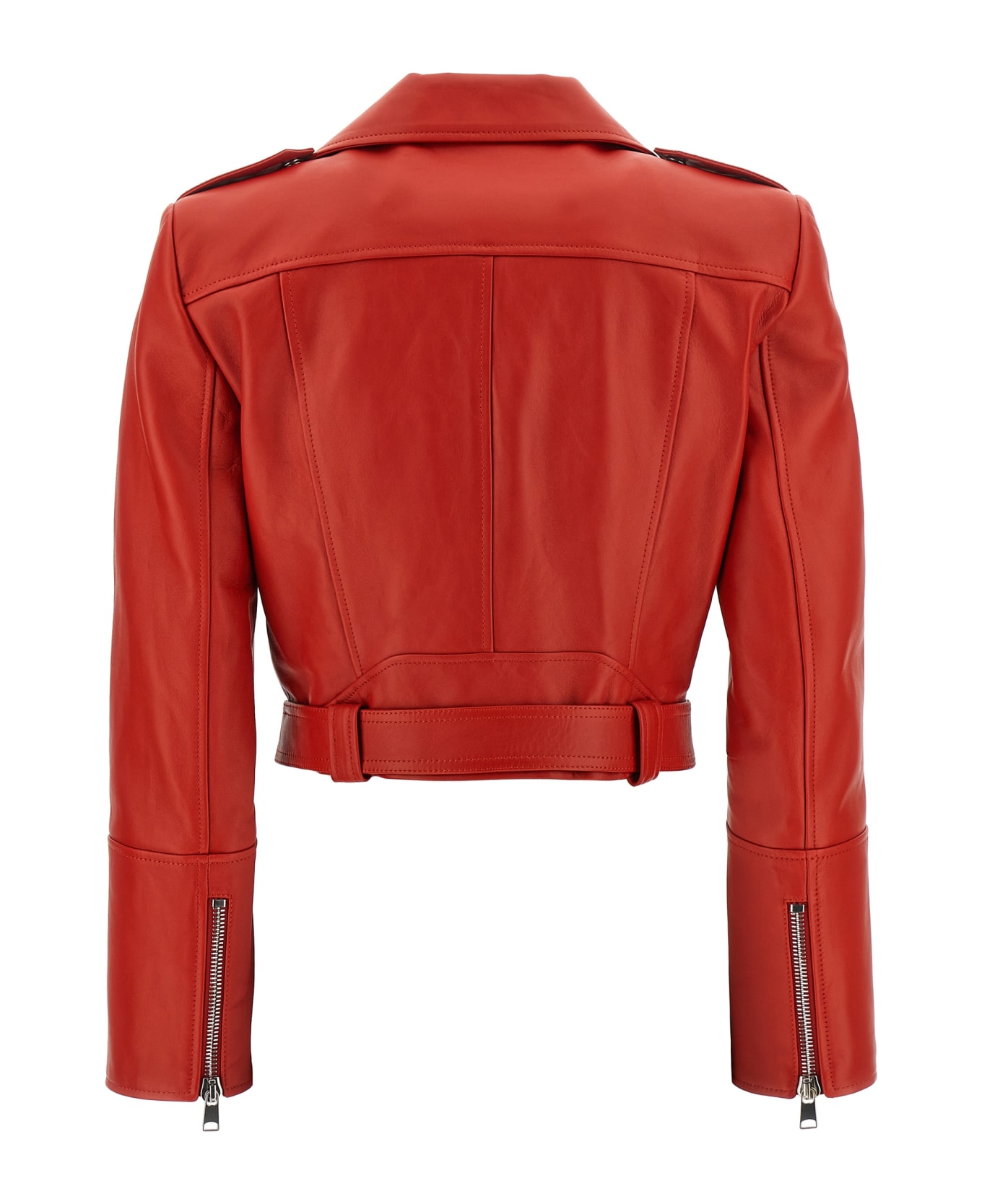 Alexander McQueen Cropped Biker Jacket - Red レザージャケット