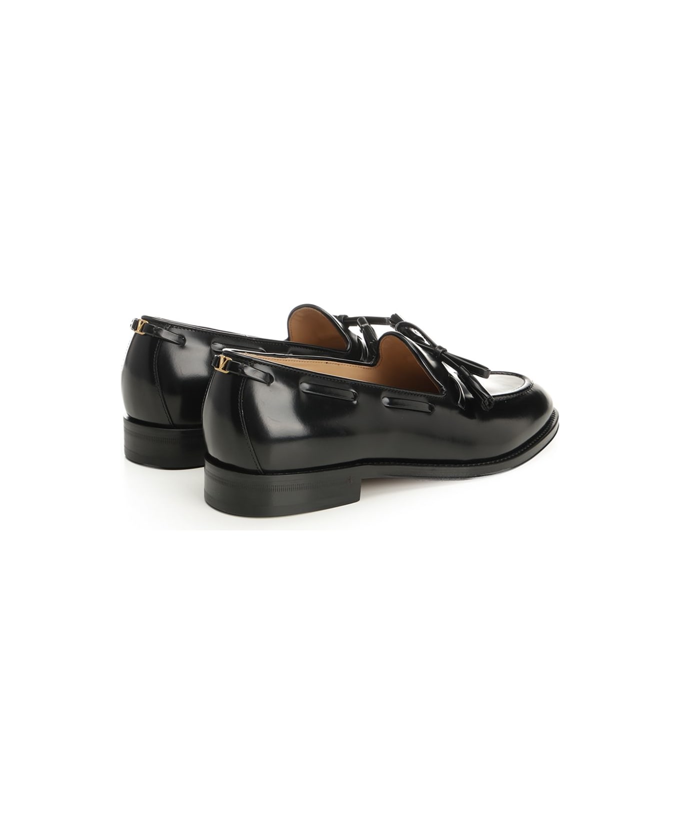 Valentino Garavani Bowshire Moccasin In Shiny Calfskin - BLACK
