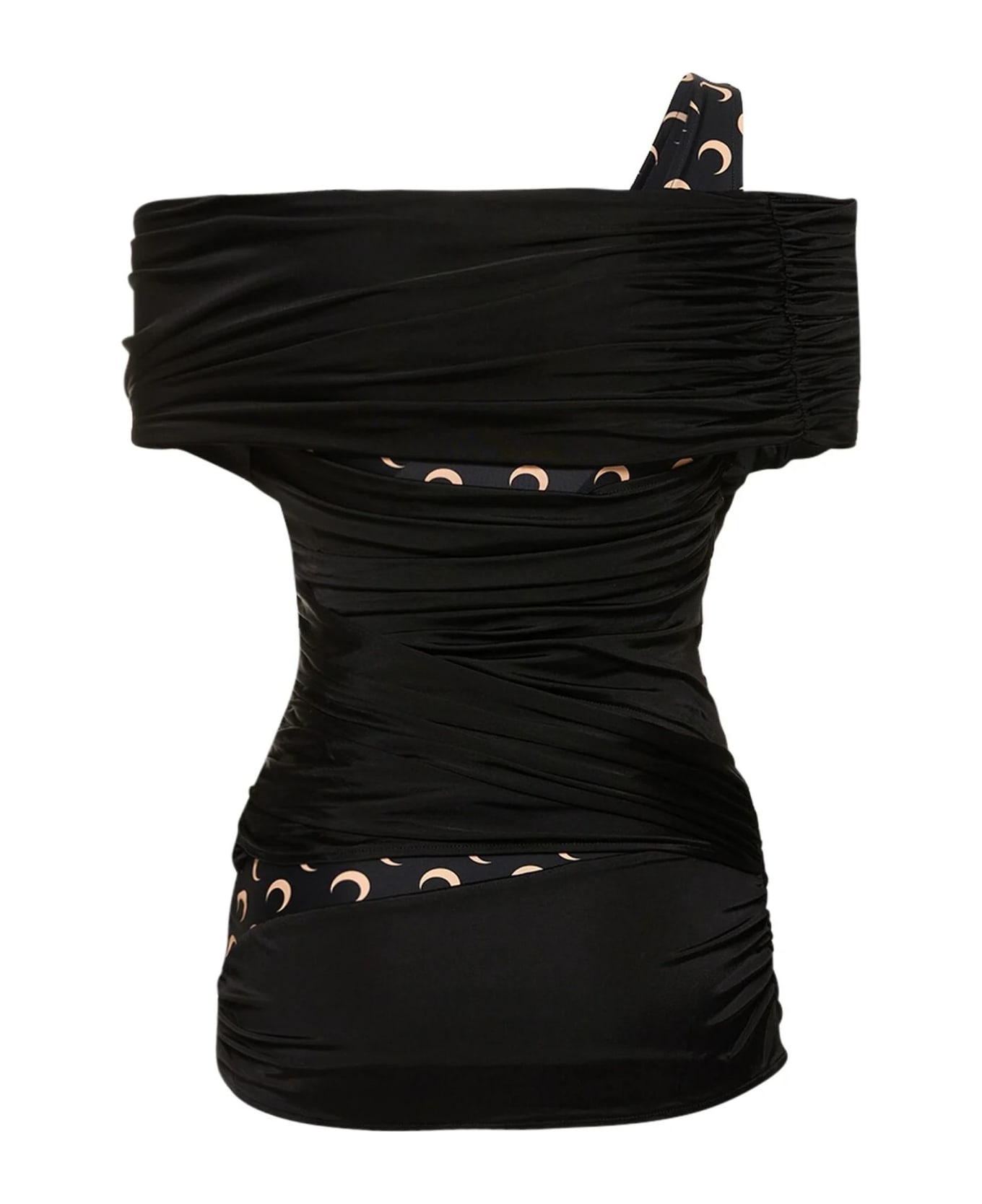 Marine Serre Black Moonogram-pattern Top - Black ワンピース＆ドレス
