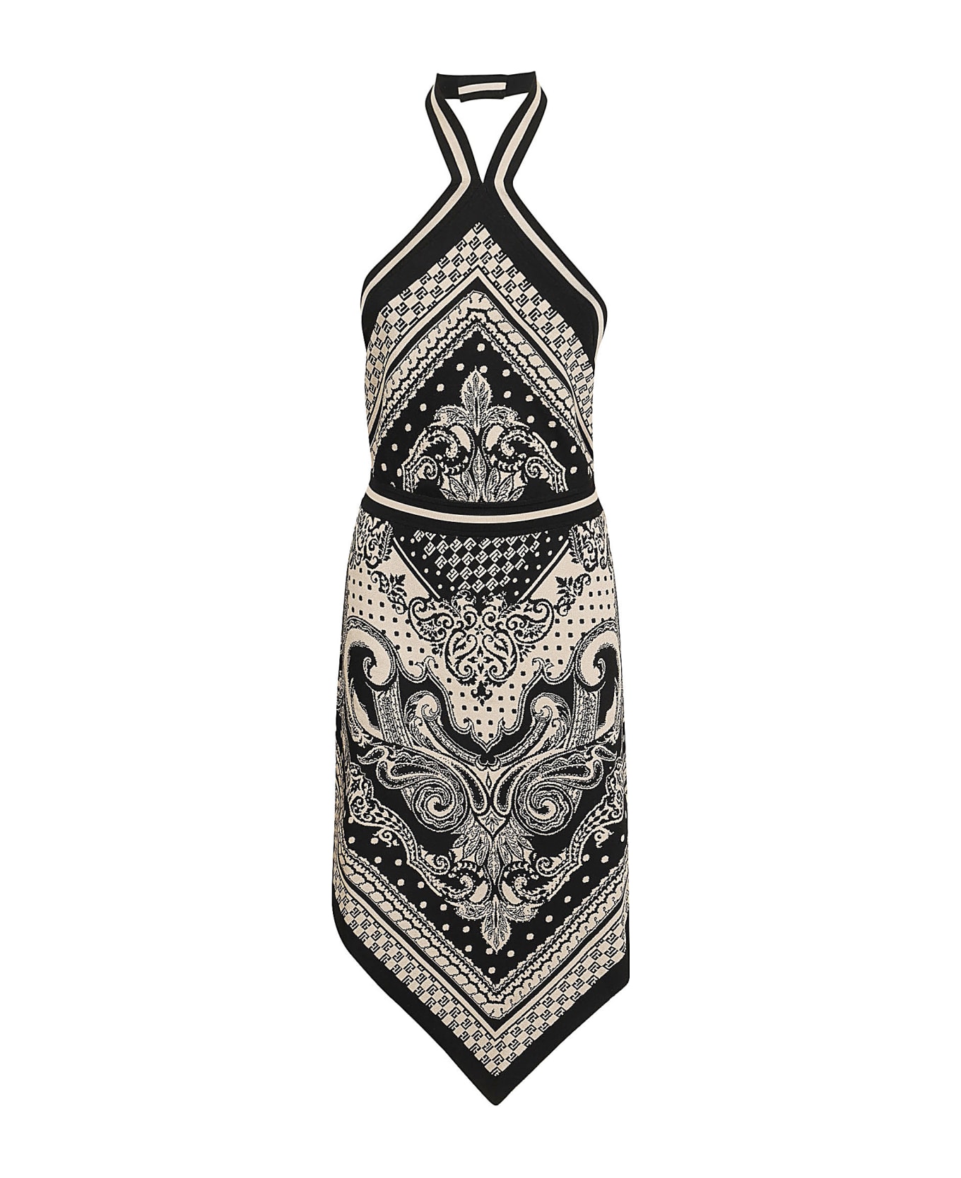 Balmain Backless Knit Paisley Monogram Dress - Gfe Ivoire Noir