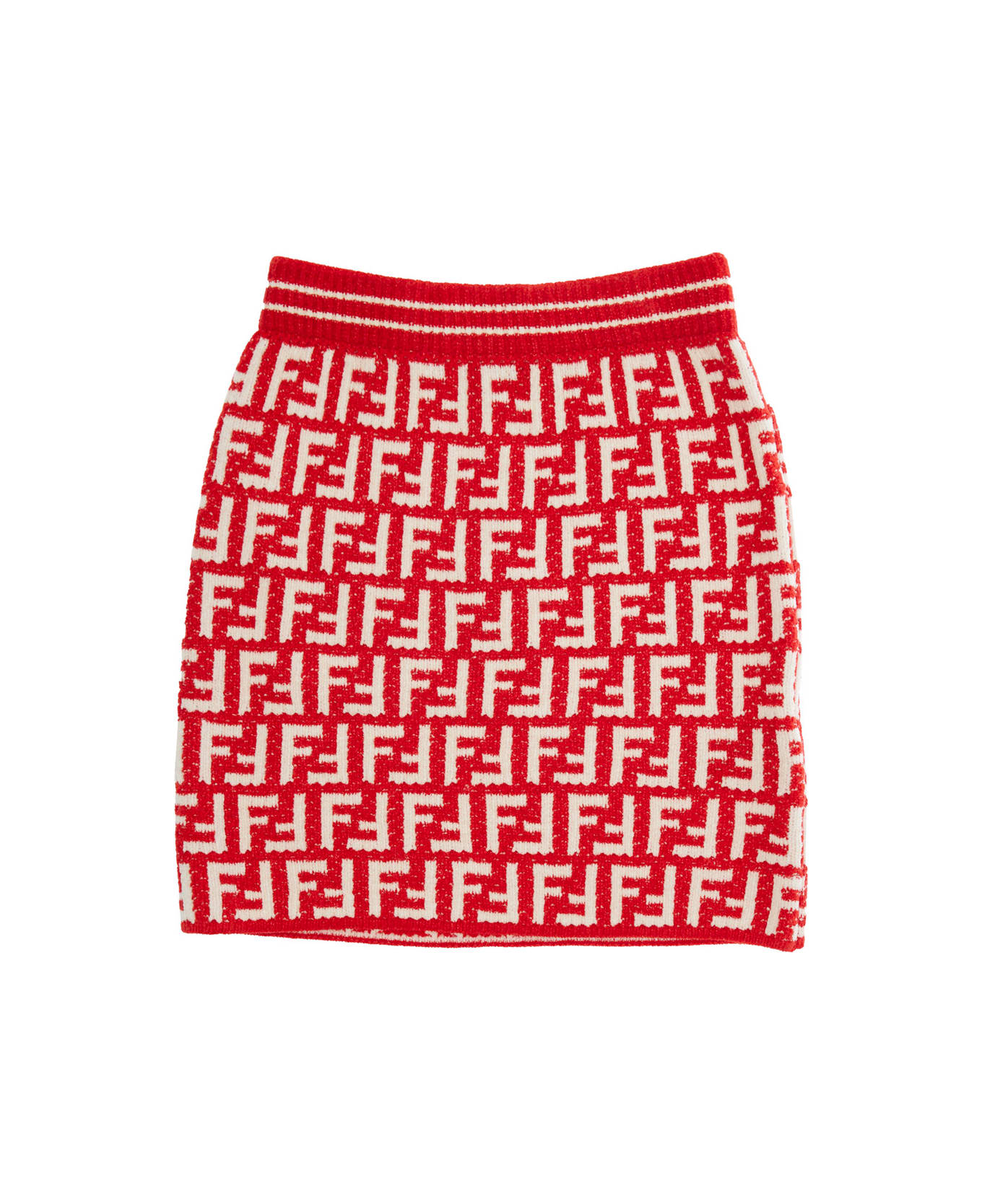 Fendi Red Skirt With Ff Motif In Cotton Blend Girl - Red