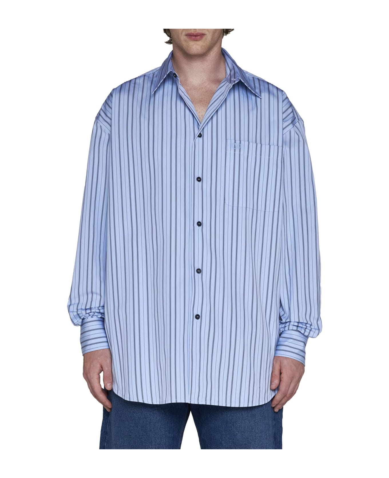Off-White Embroidered Stripe Shirt - Placid blue