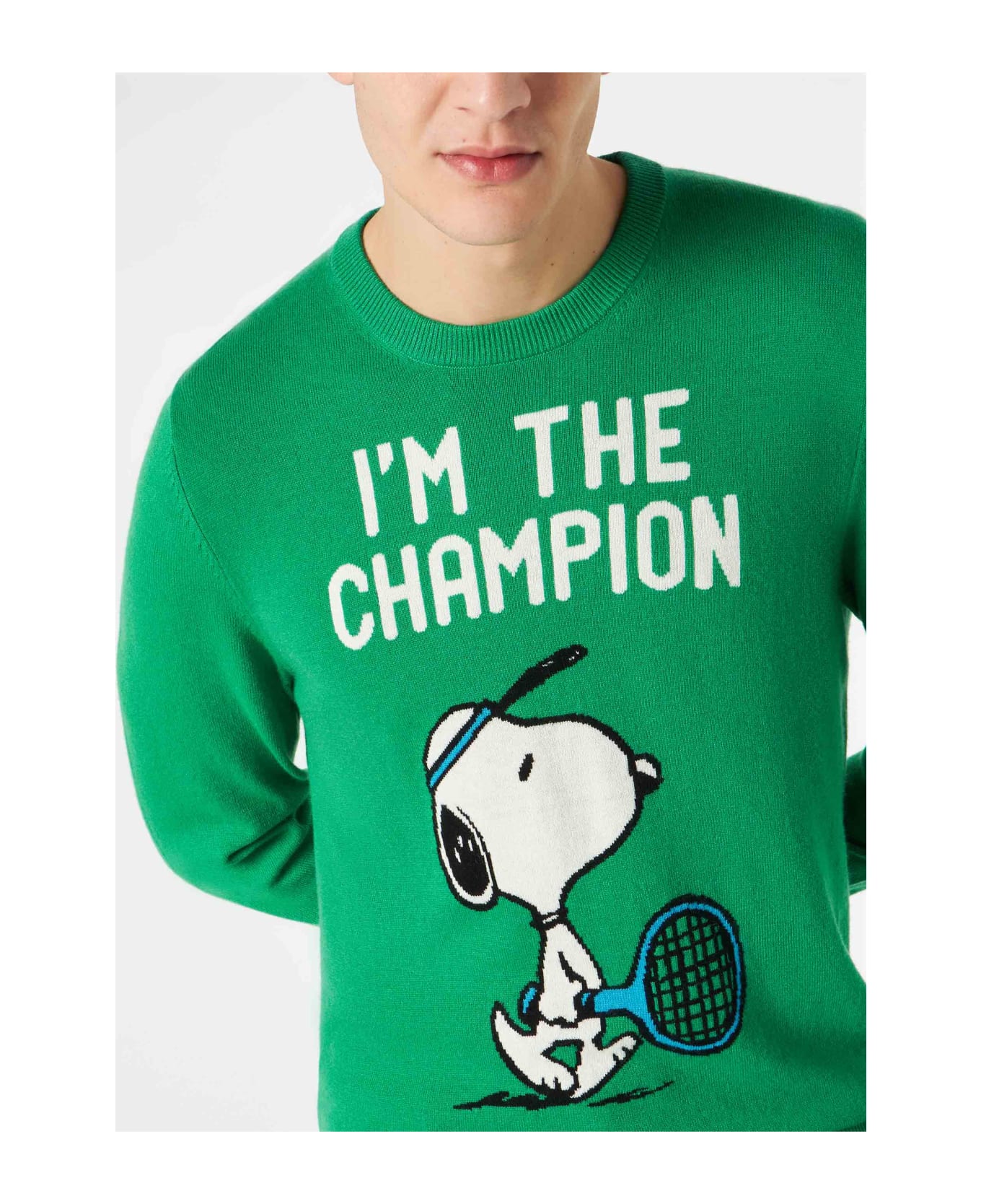 MC2 Saint Barth Man Lighweight Sweater With Snoopy Print | Peanuts Special Edition - GREEN