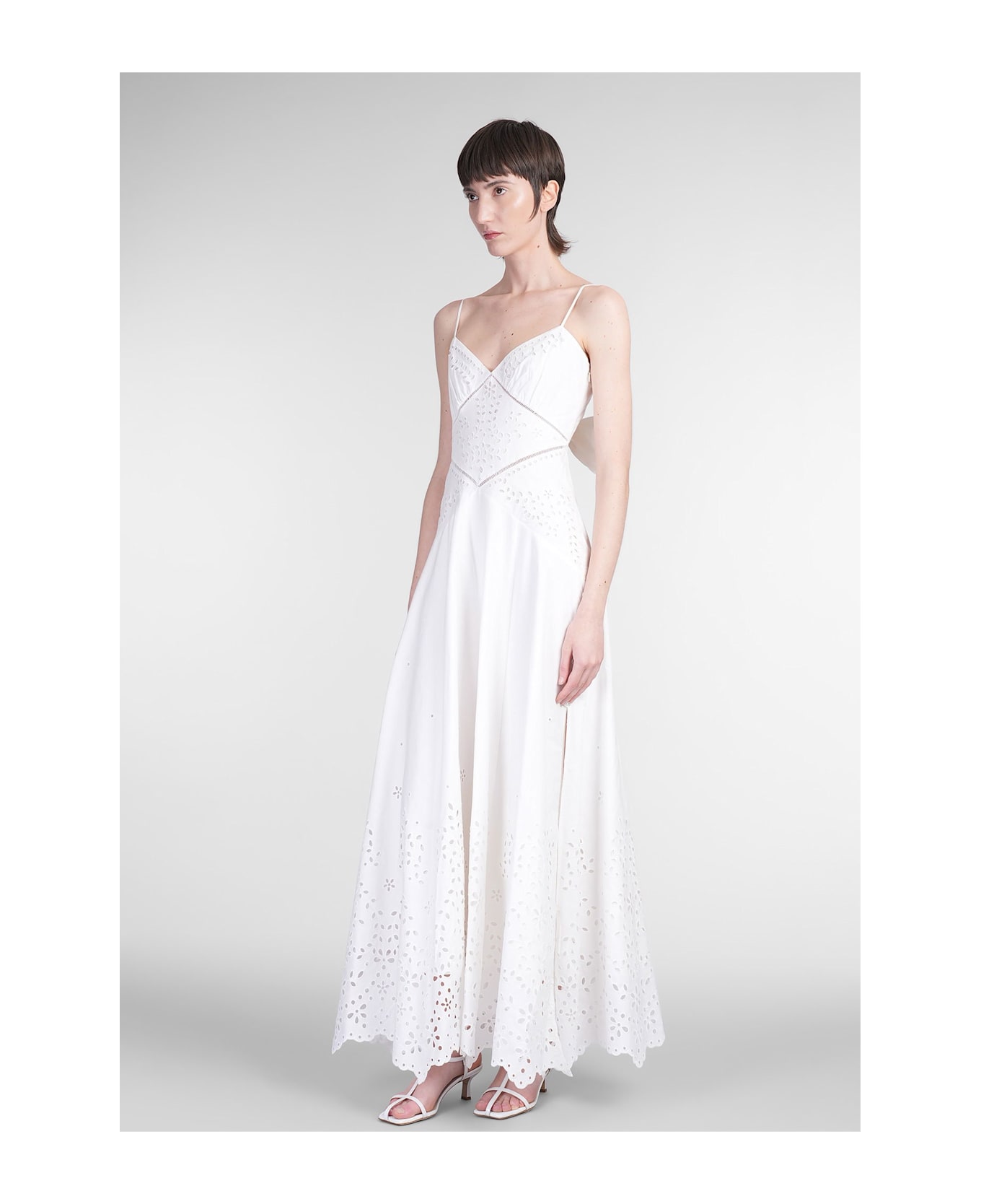 self-portrait Long Dress In White Cotton - white