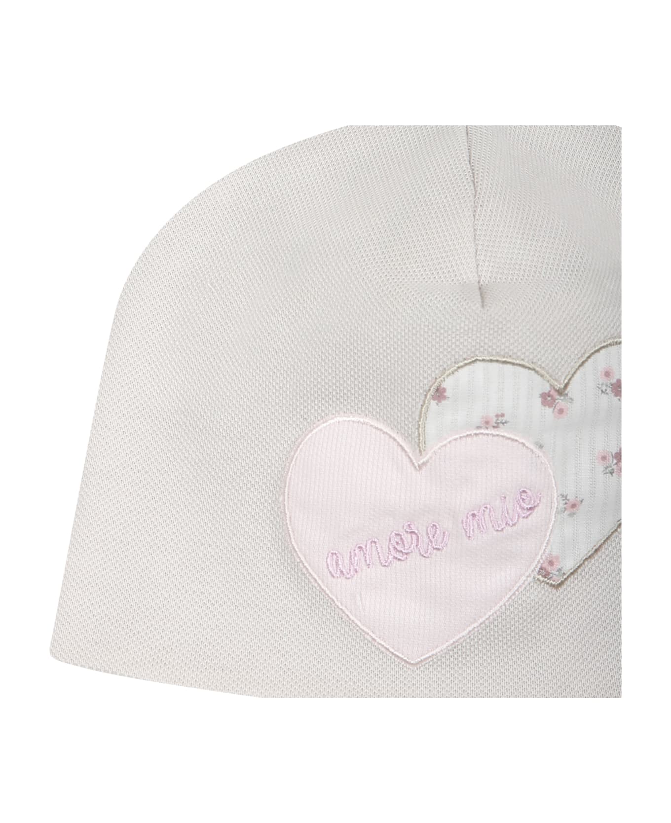 La stupenderia Beige Hat For Baby Girl With Hearts And Writing - Beige