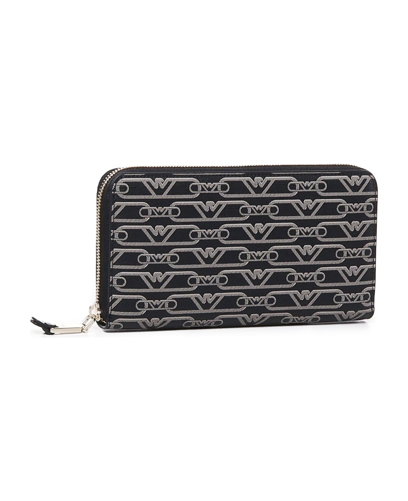 Emporio Armani Zip Around Eagle All Over Wallet Emporio Armani - NERO-ECRU