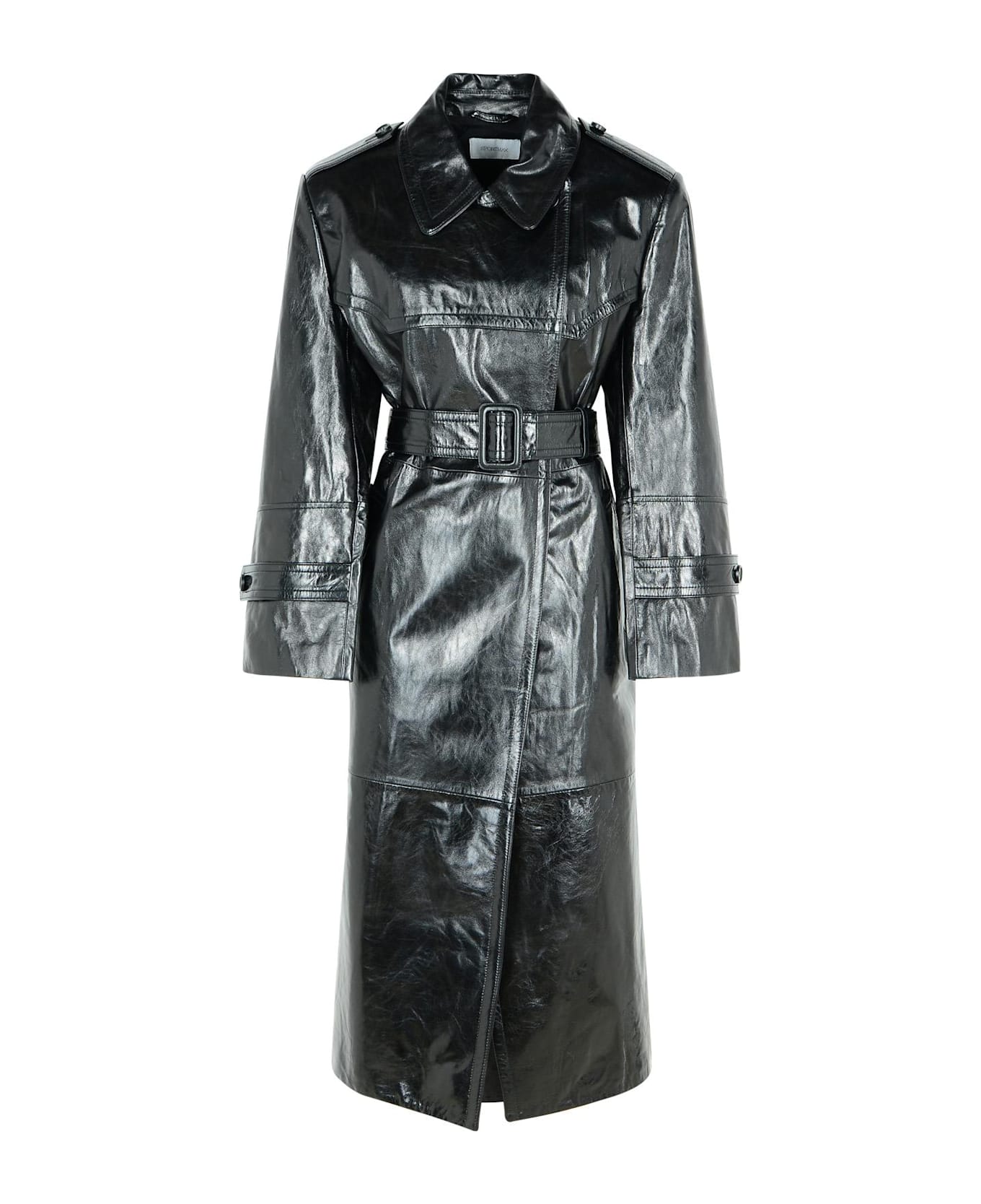 SportMax 'alfeo12' Black Leather Trench Coat - Black