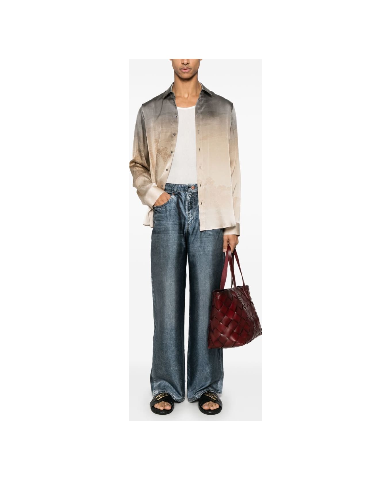 Pierre-Louis Mascia Denim Print Silk Trousers - Clear Blue