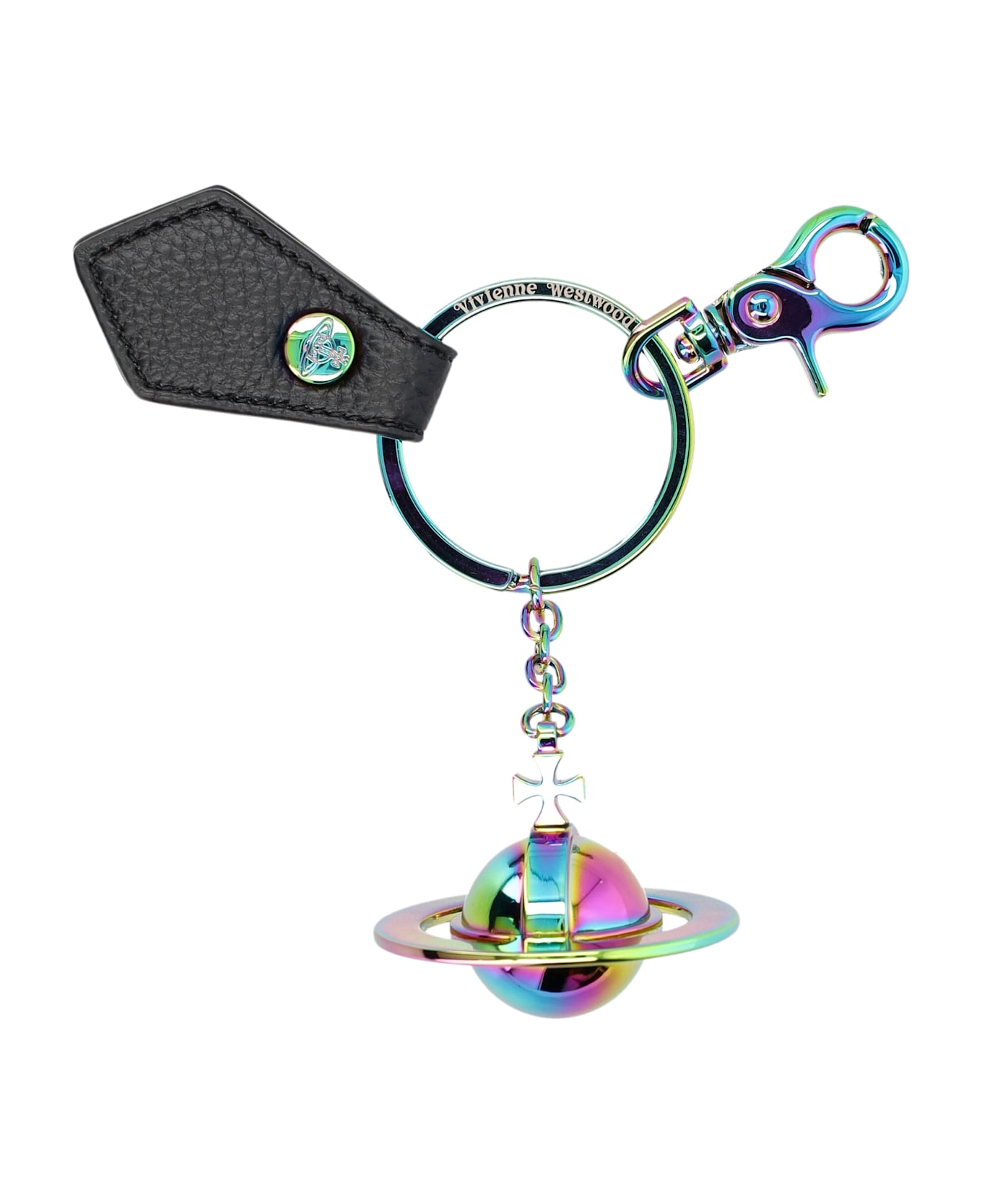 Vivienne Westwood 3d Orb Iridescent Keyring - BLACK PU GRAIN キーリング