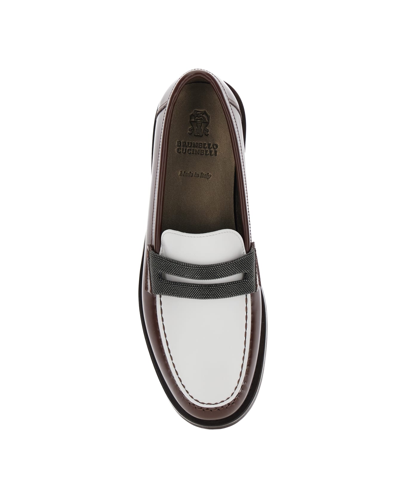 Brunello Cucinelli Brown Loafers With Monile Detail And Chain In Leather Woman - Brown