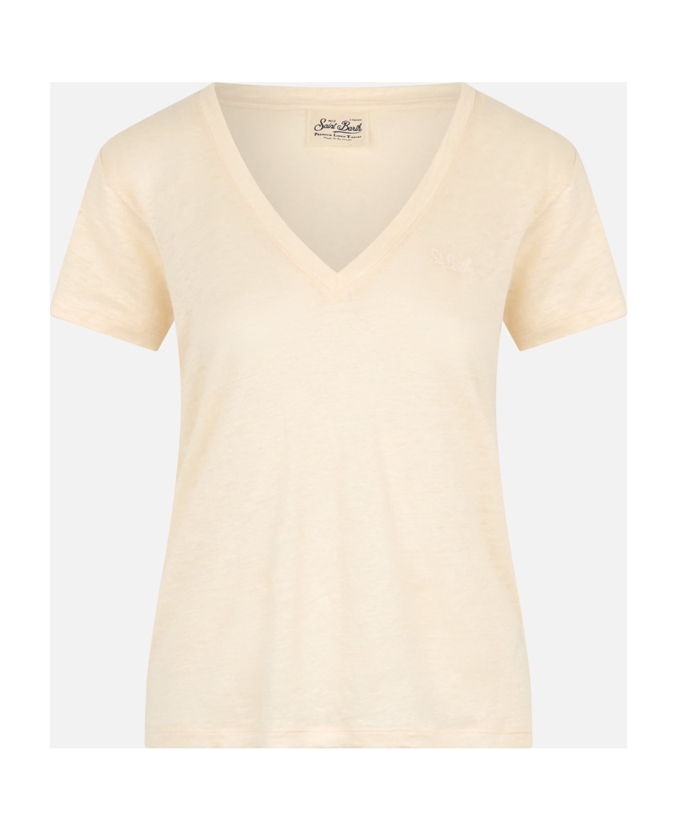 MC2 Saint Barth Linen Jersey Off-white V-neck T-shirt Eloise - WHITE