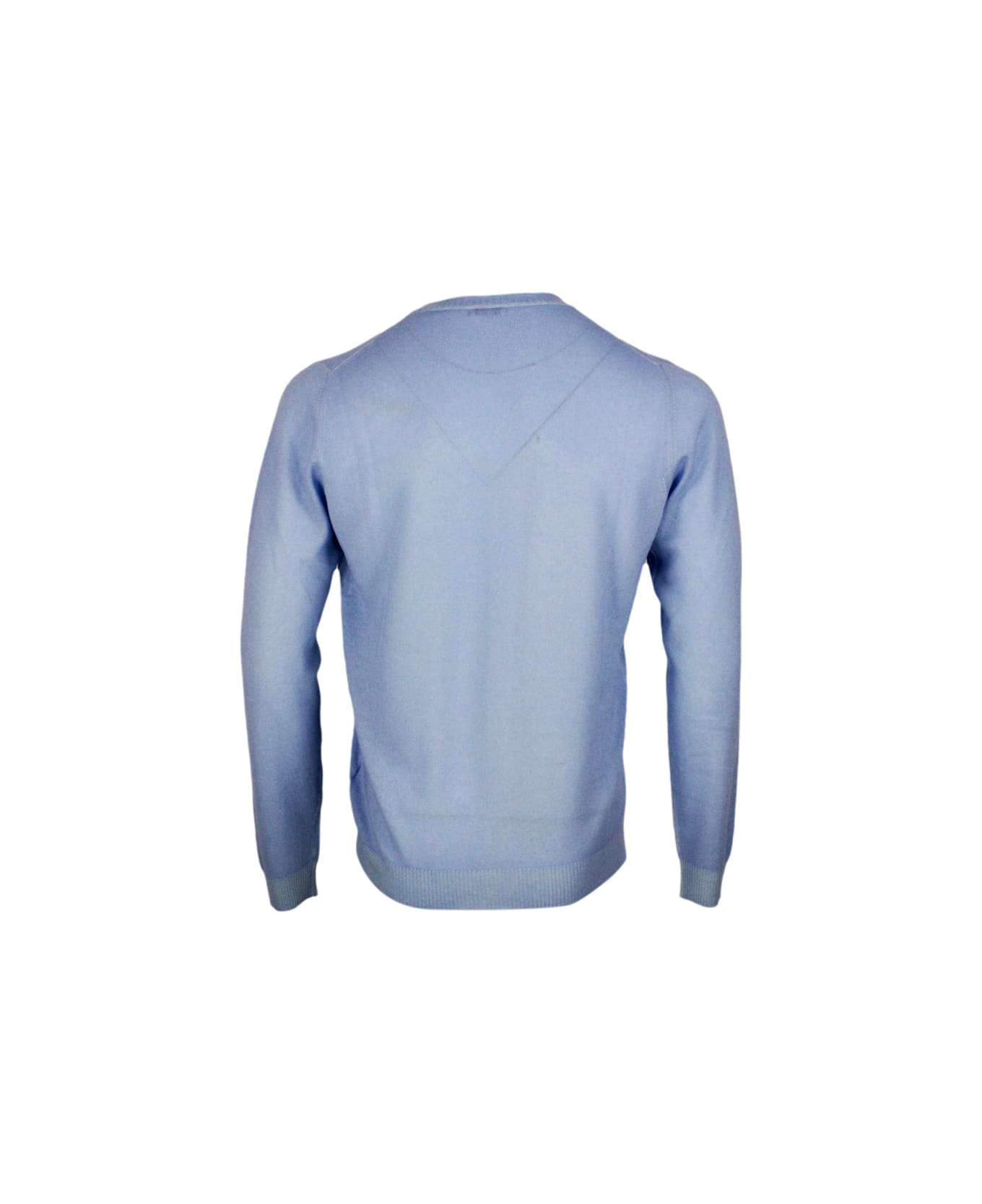Malo Lightweight Crew-neck Long-sleeved Sweater Made Of Garment-dyed Soft Light Cashmere - Blu sky