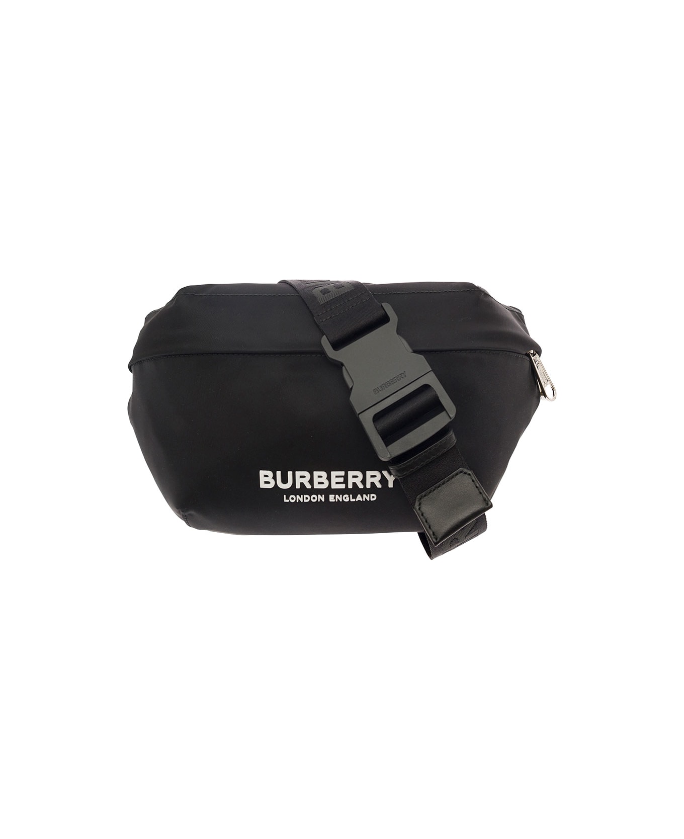 Burberry 'sonny' Black Fanny Pack With Contrasting Logo Print In Nylon Man - Black ベルトバッグ
