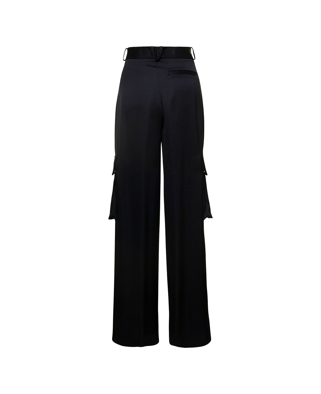 Versace Black Cargo Pants Satn Effect With Cargo Pockets In Viscose Woman - Black
