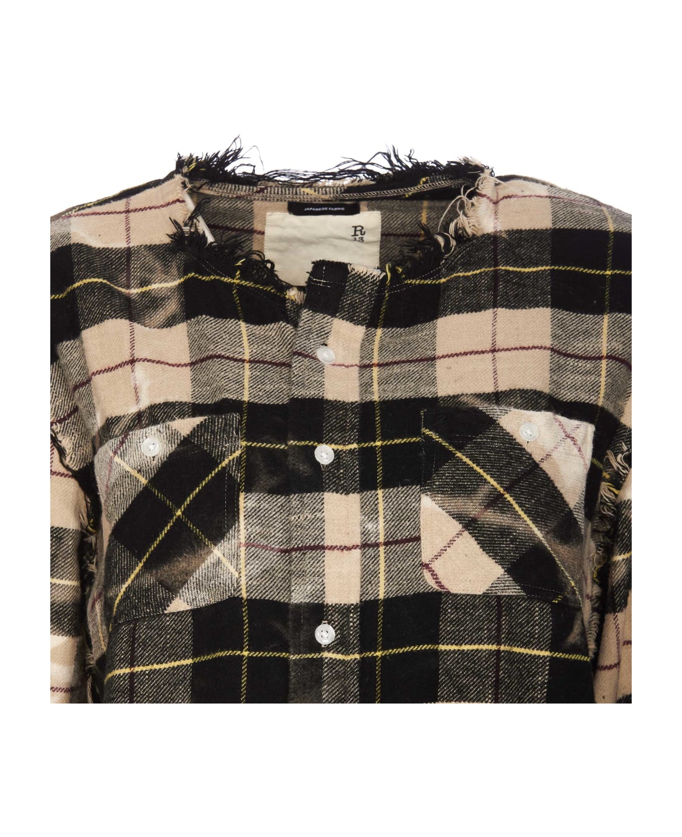 R13 Shredded Crewneck Shirt Bealched Beige Plaid - Neutro シャツ