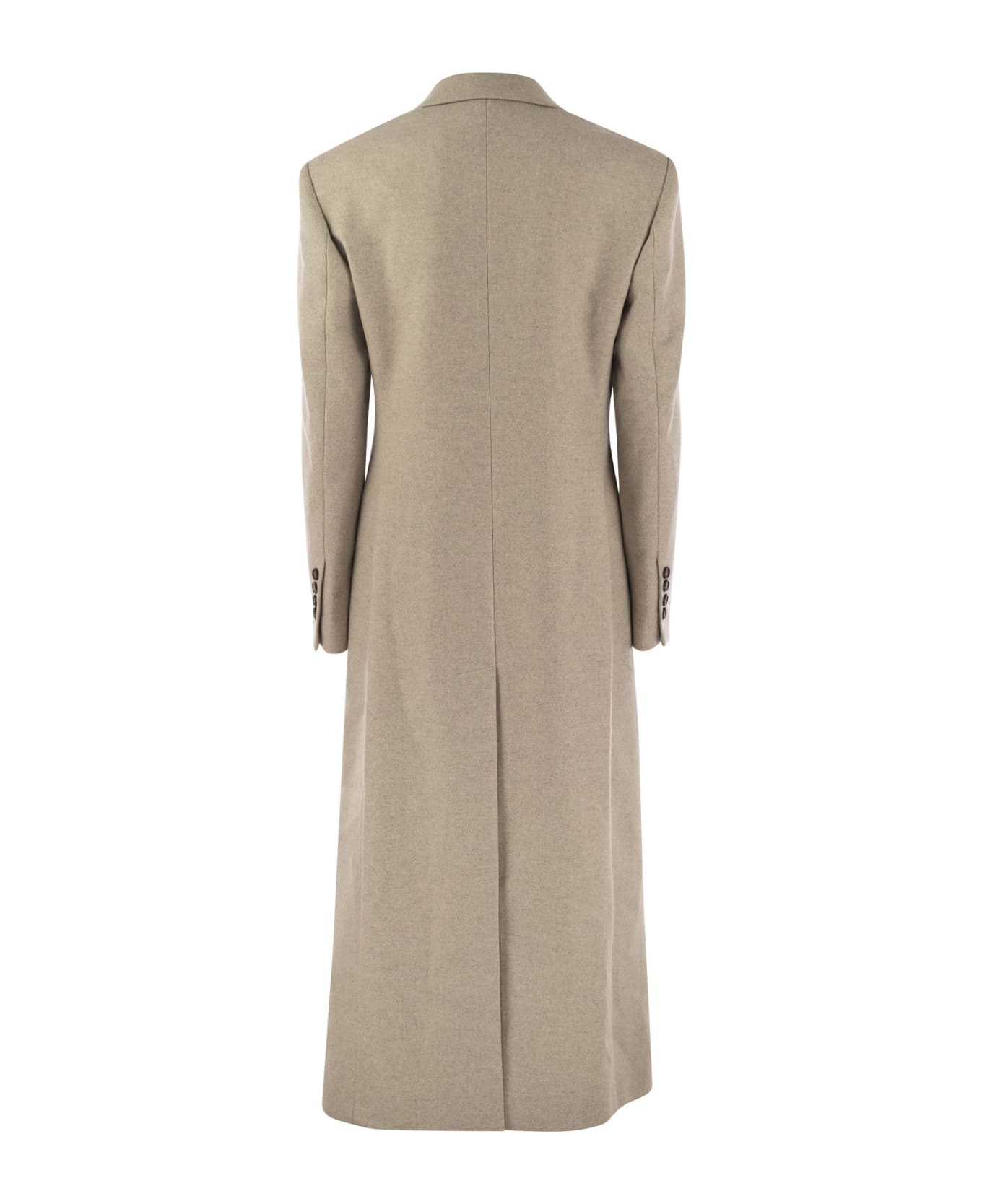 Brunello Cucinelli Lightweight Wool Cloth Coat With Jewellery - Beige