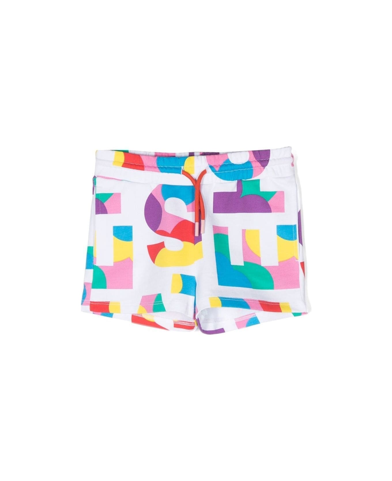 Stella McCartney Kids Bermuda Shorts With All-over Logo Graphic Print In Multicolored Cotton Girl - Multicolor