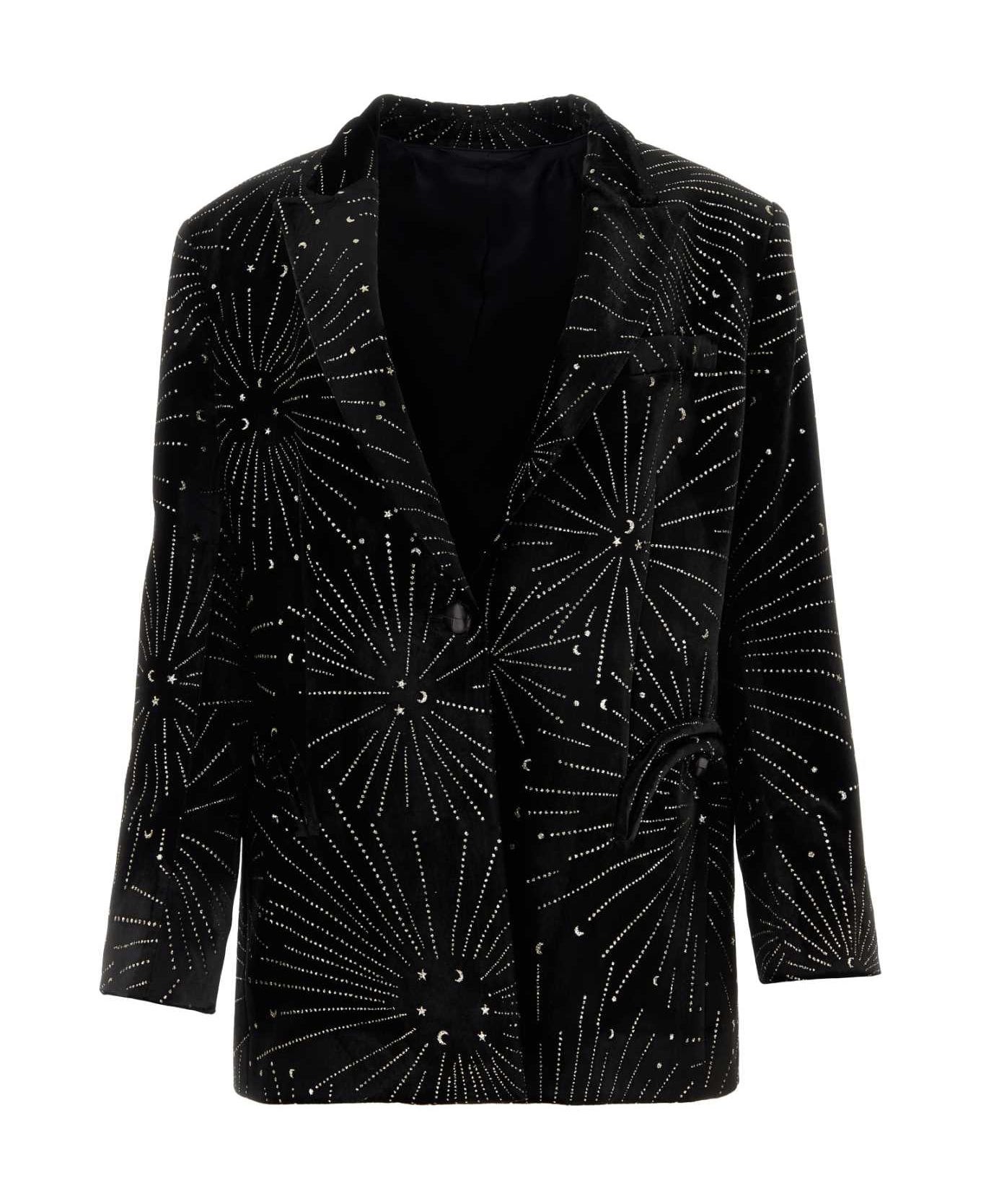 Blazé Milano Embellished Velvet Tomboy Blazer - BLACK0091