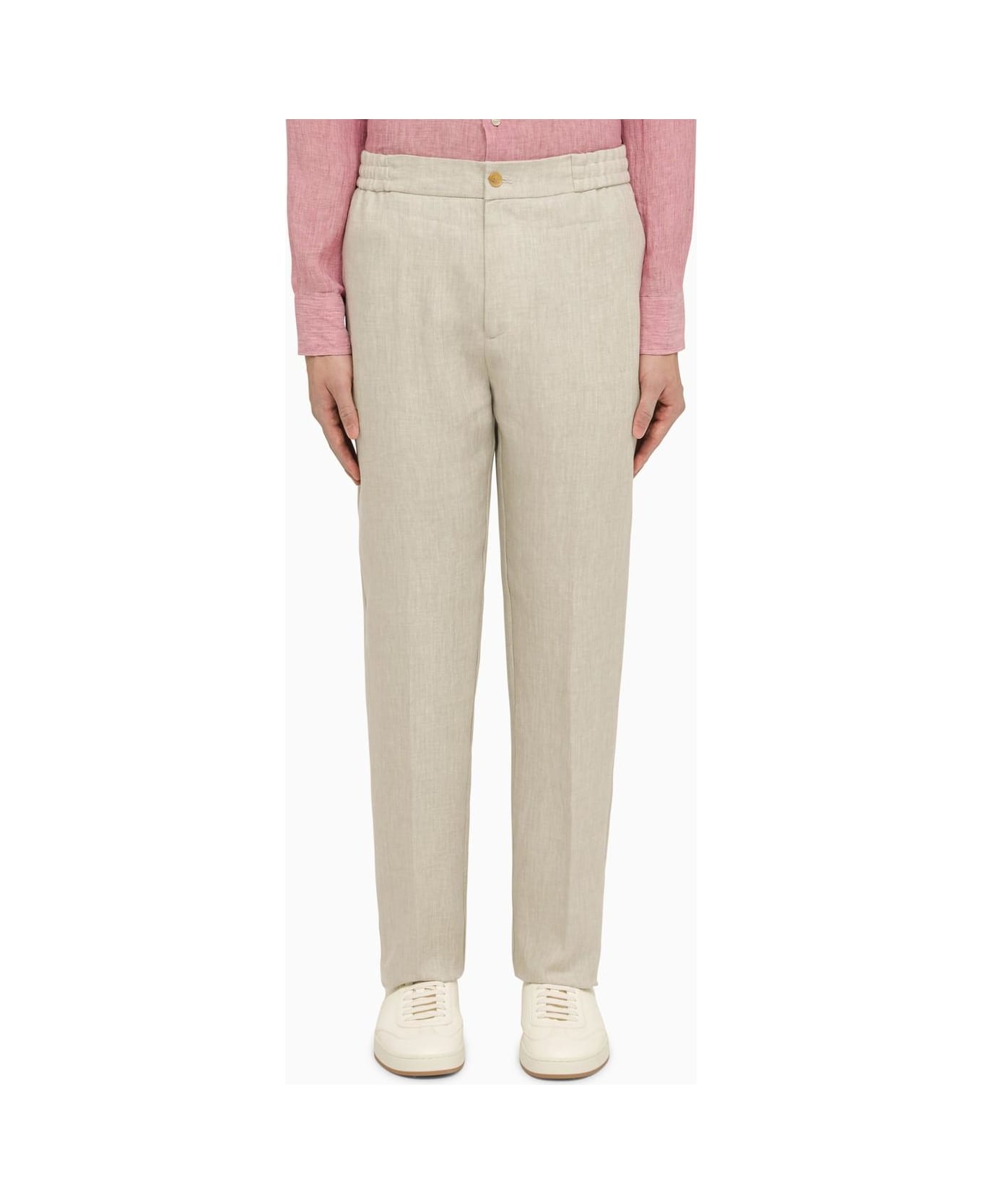 Etro Regular White Linen Trousers - PERGAMENA SCURO 1