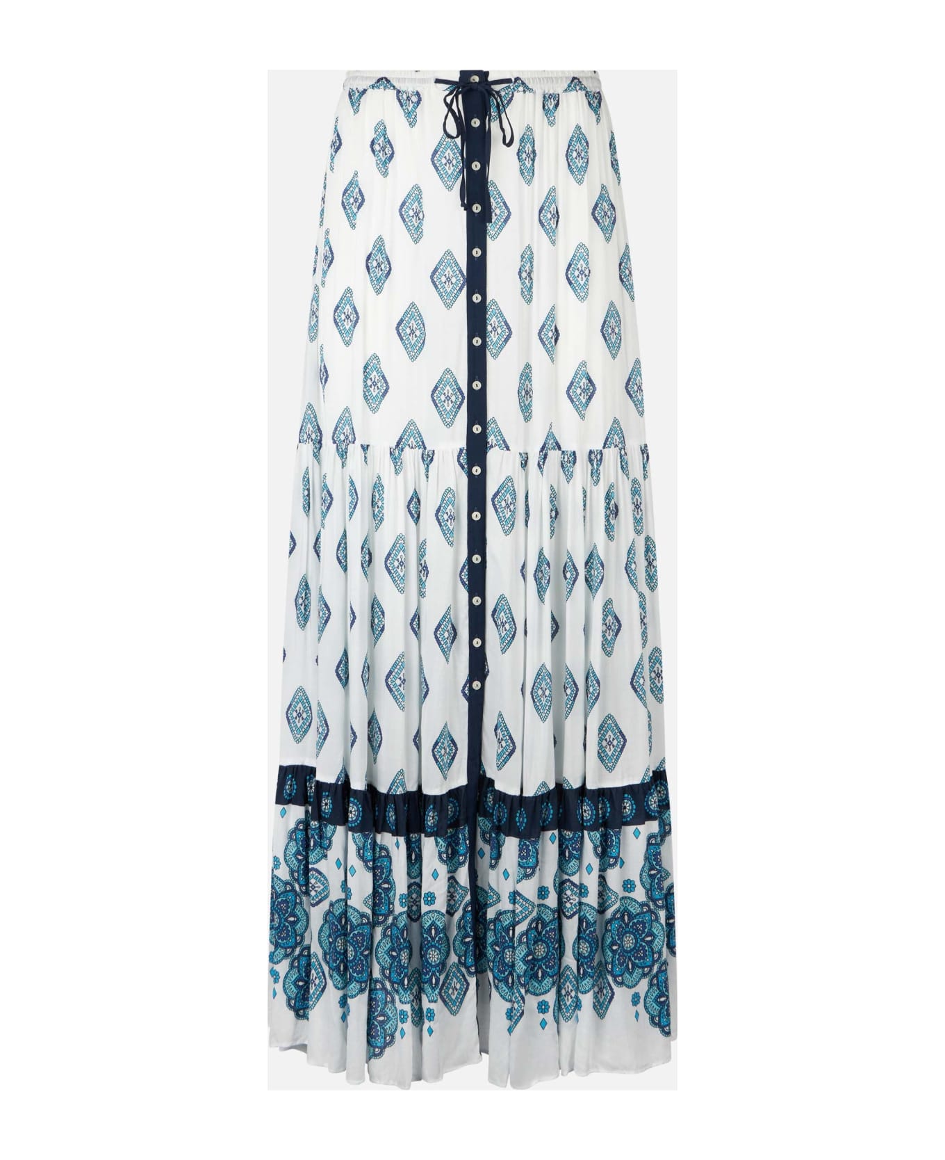 MC2 Saint Barth Light Blue Flower Gipsy Print Long Skirt - WHITE