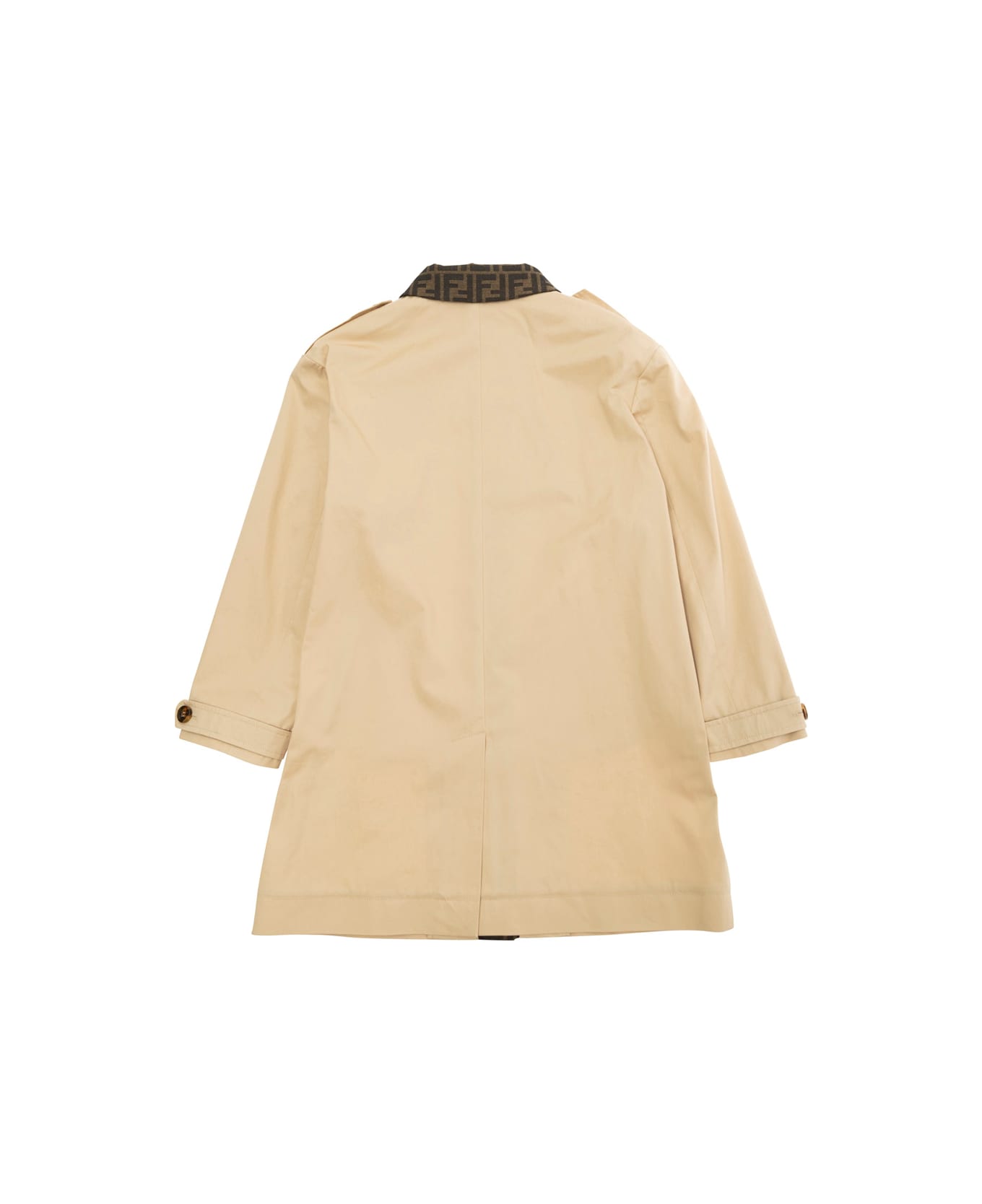 Fendi Beige Trench Coat With Ff Motif Collar And Logo On The Front In Cotton Girls - Beige