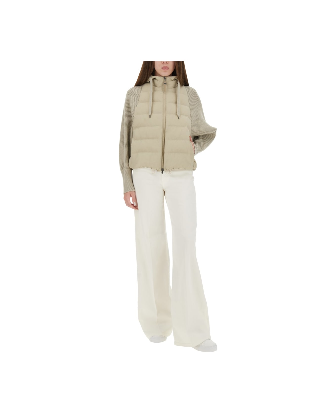 Brunello Cucinelli Down Jacket With Knitted Sleeves - BEIGE
