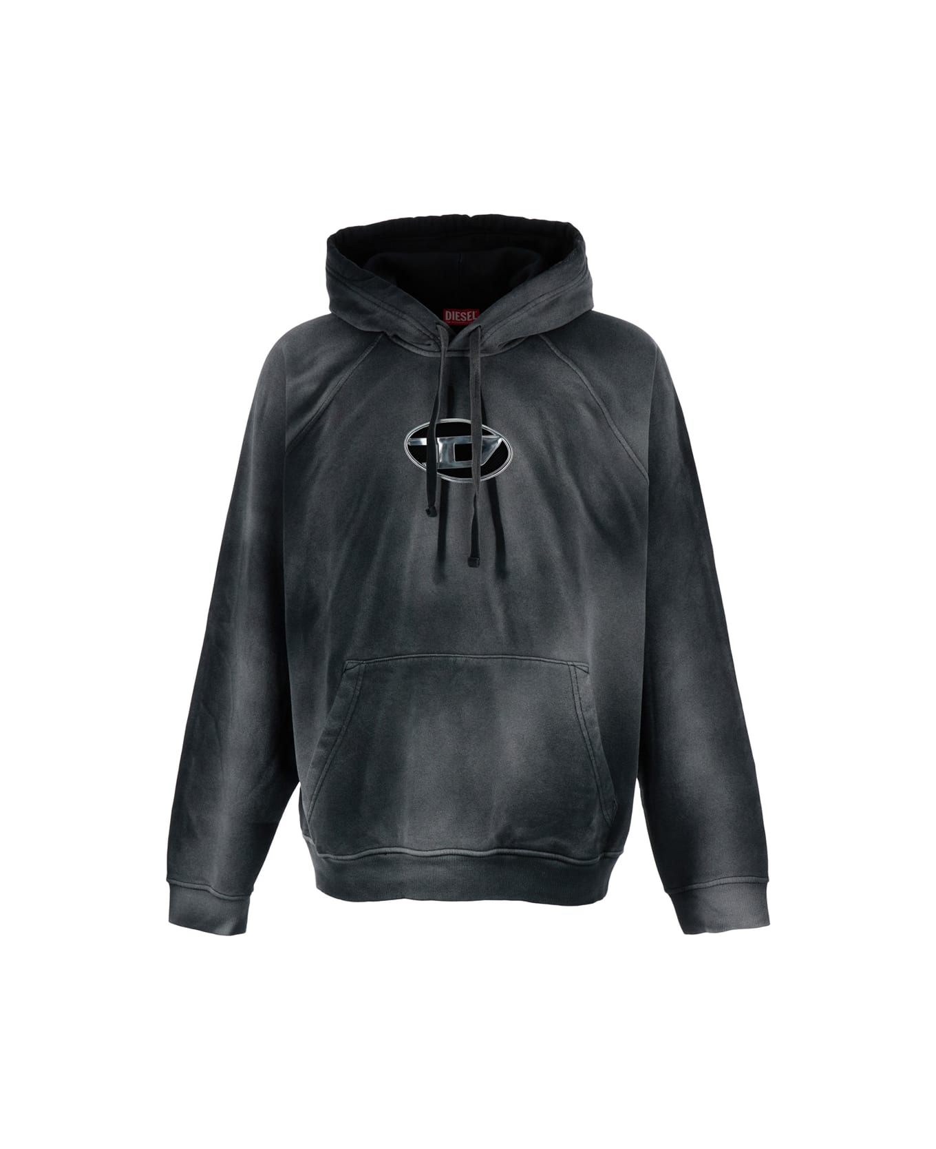Diesel Black Hoodie With Cut Out Oval D Logo In Cotton Man - Black