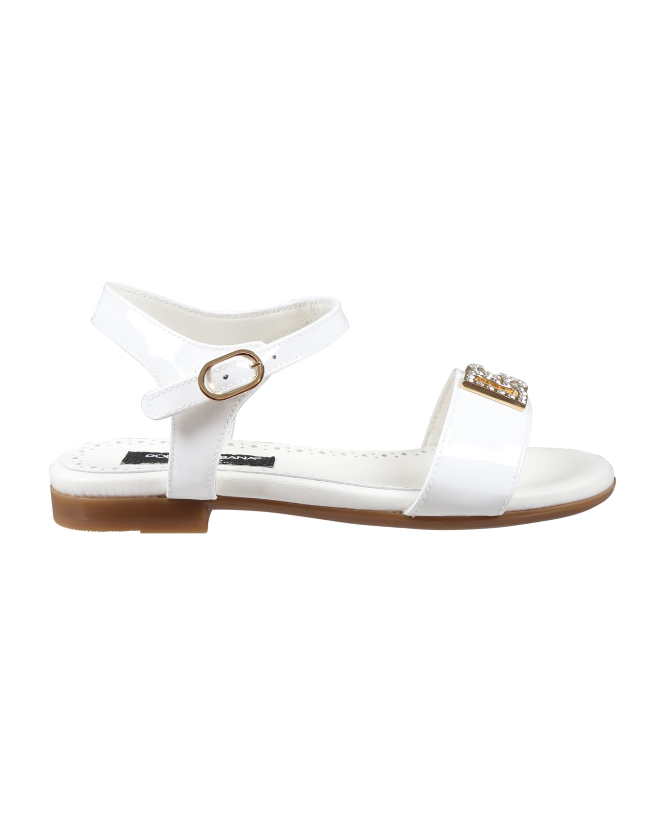 Dolce & Gabbana White Sandals For Girl With Monogram - White