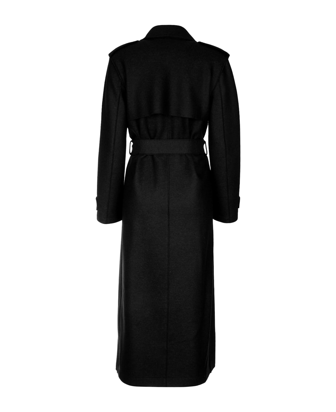 Harris Wharf London Women Long Trench Double Stitching Pressed Wool - BLACK