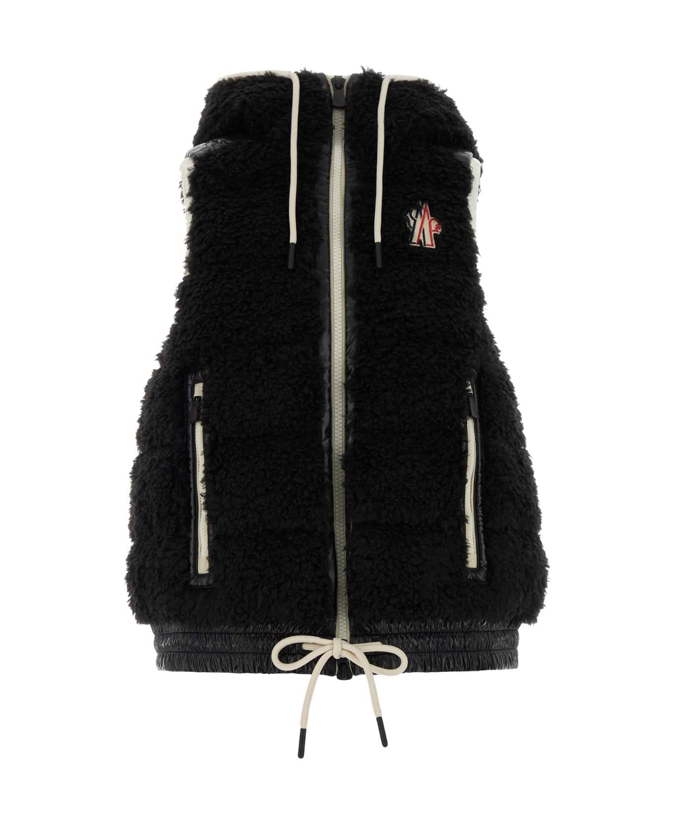Moncler Grenoble Black Teddy Fabric Sleeveless Down Jacket - 999