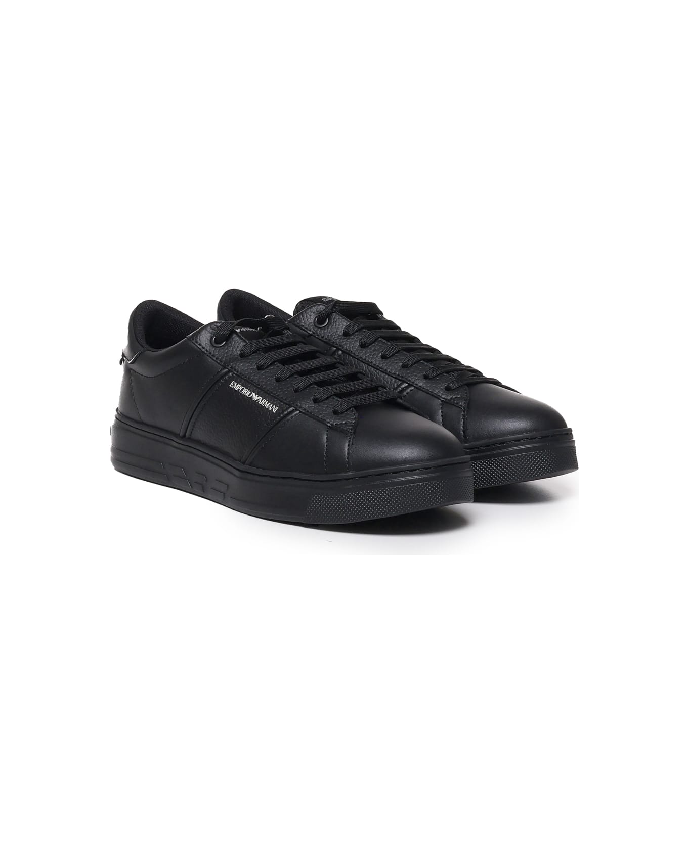 Emporio Armani Low-top Sneakers In Leather - Black