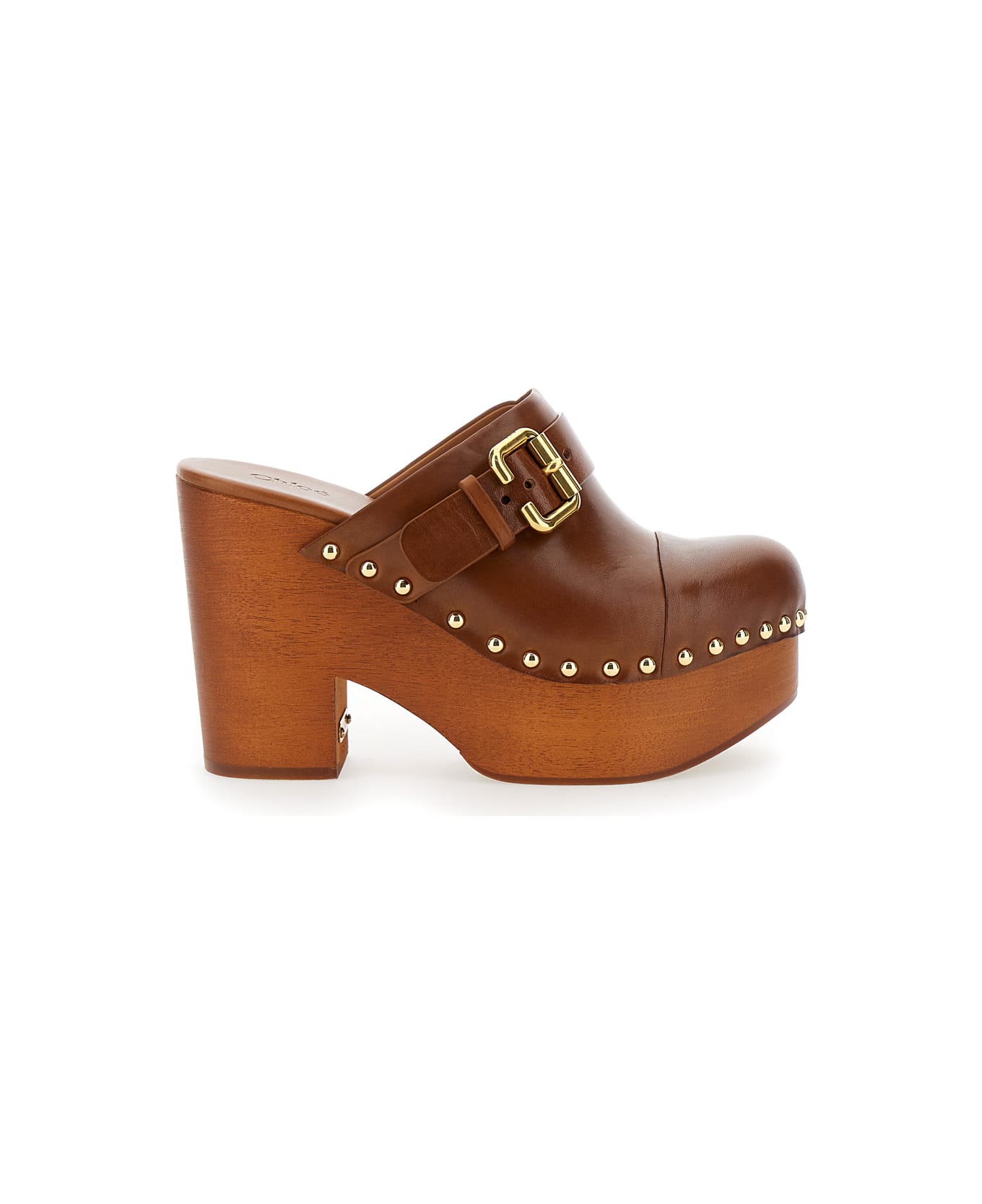 Chloé 'jeanette' Brown Wedge Clog In Leather And Wool Woman - GingerBrown