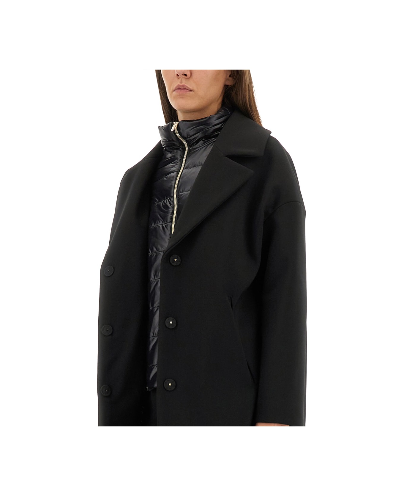 Herno Wool Coat With Technical Bib - BLACK