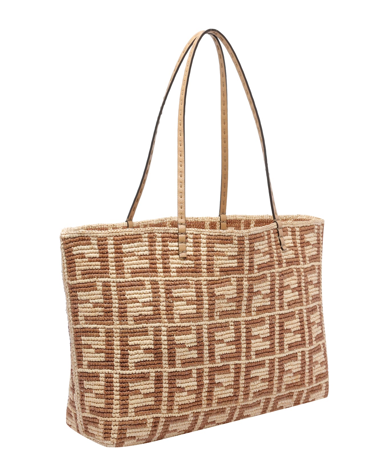 Fendi Large Roll Rafia Shopping Bag - Beige