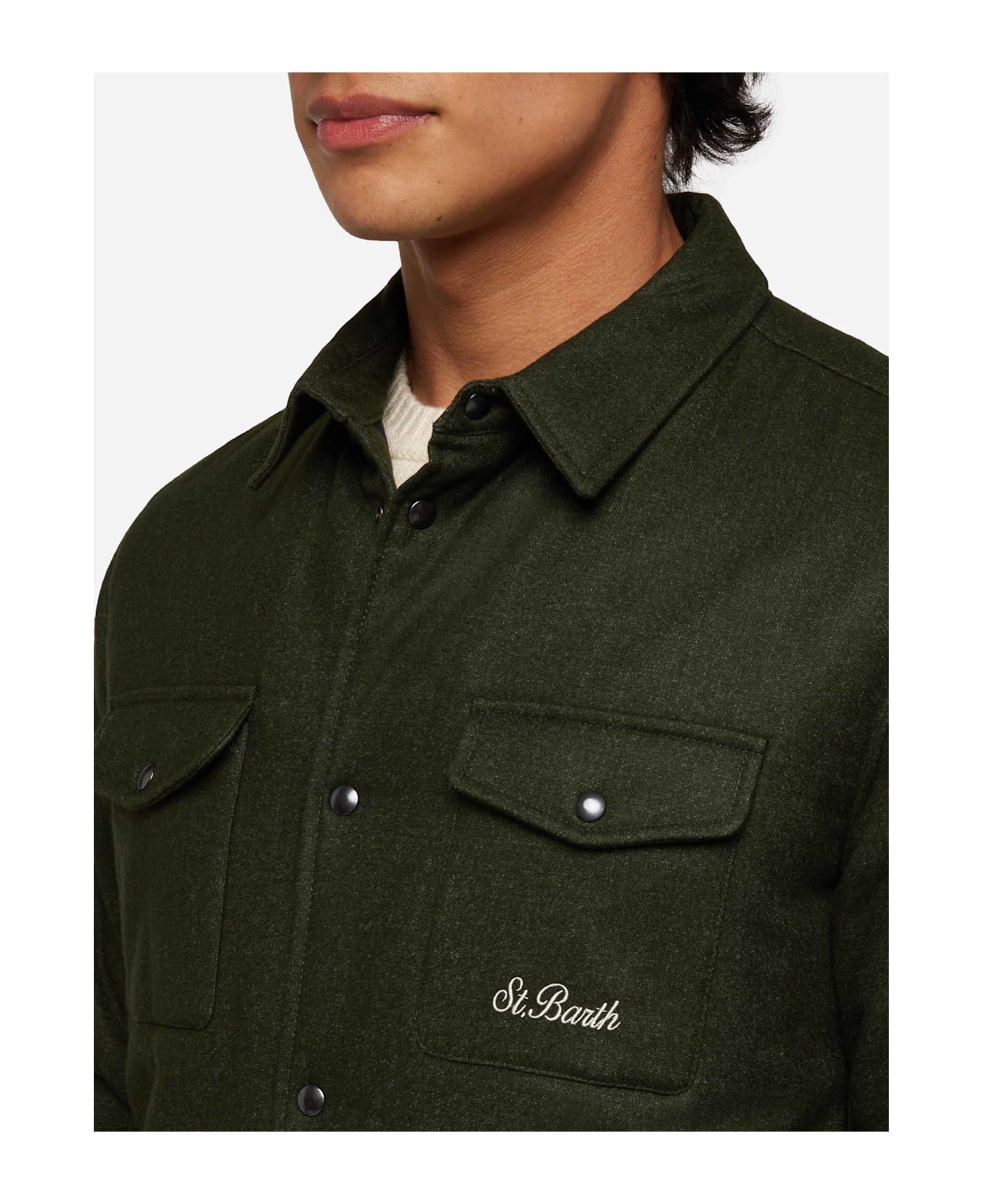 MC2 Saint Barth Wooly Green Overshirt Chalet With St. Barth Embroidery - GREEN
