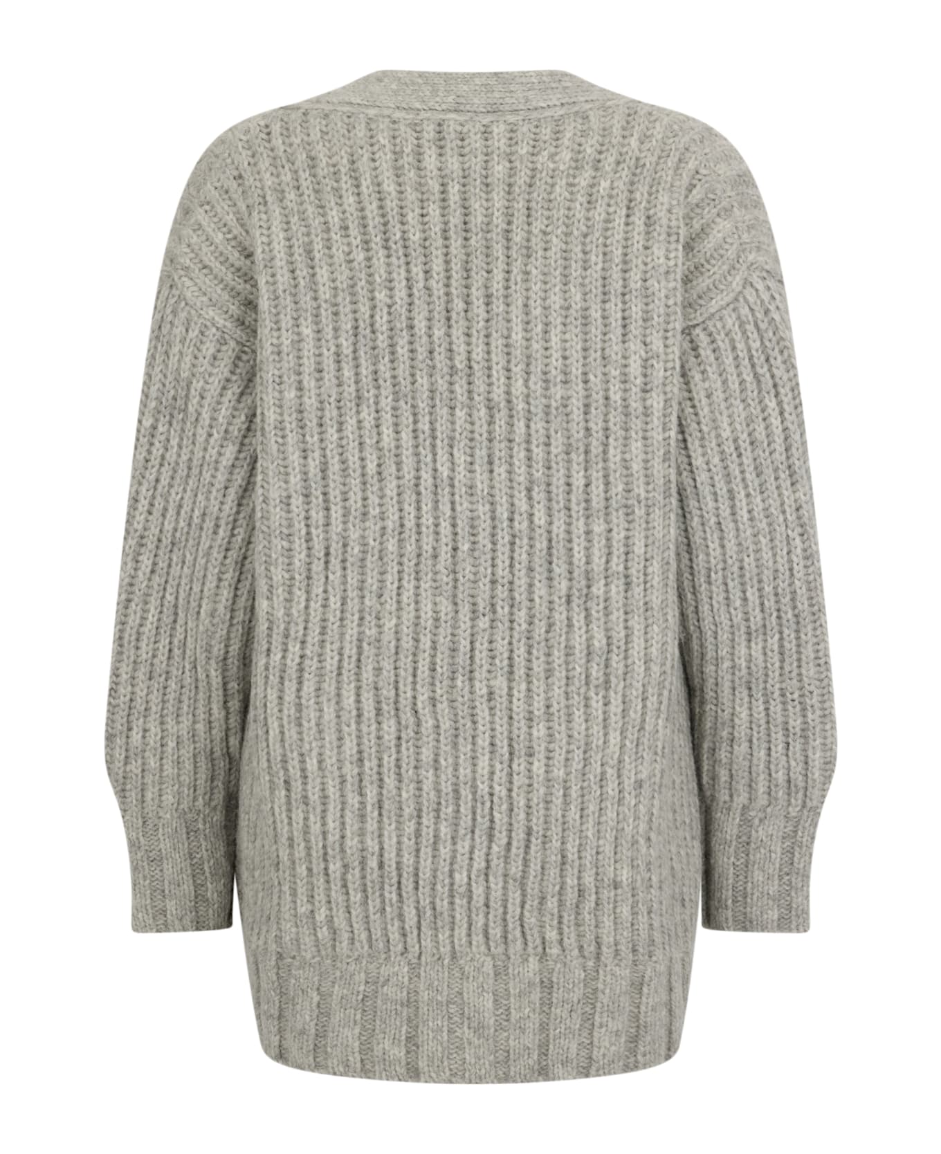 Malo Oversized Gray Cardigan With Button Closure And Melange Pattern. - heather grey