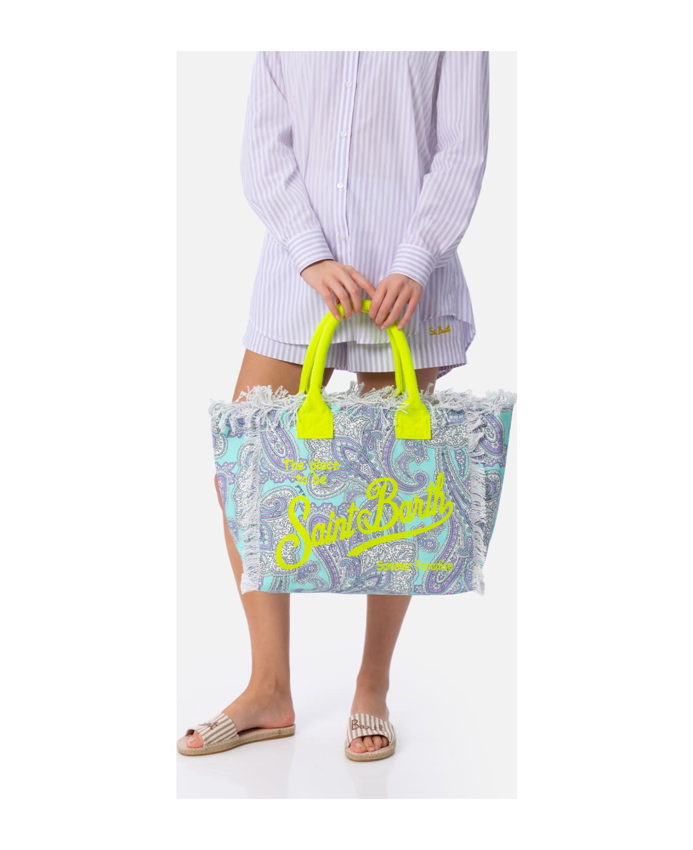 MC2 Saint Barth Cotton Canvas Tote Bag With Paisley Print - GREEN