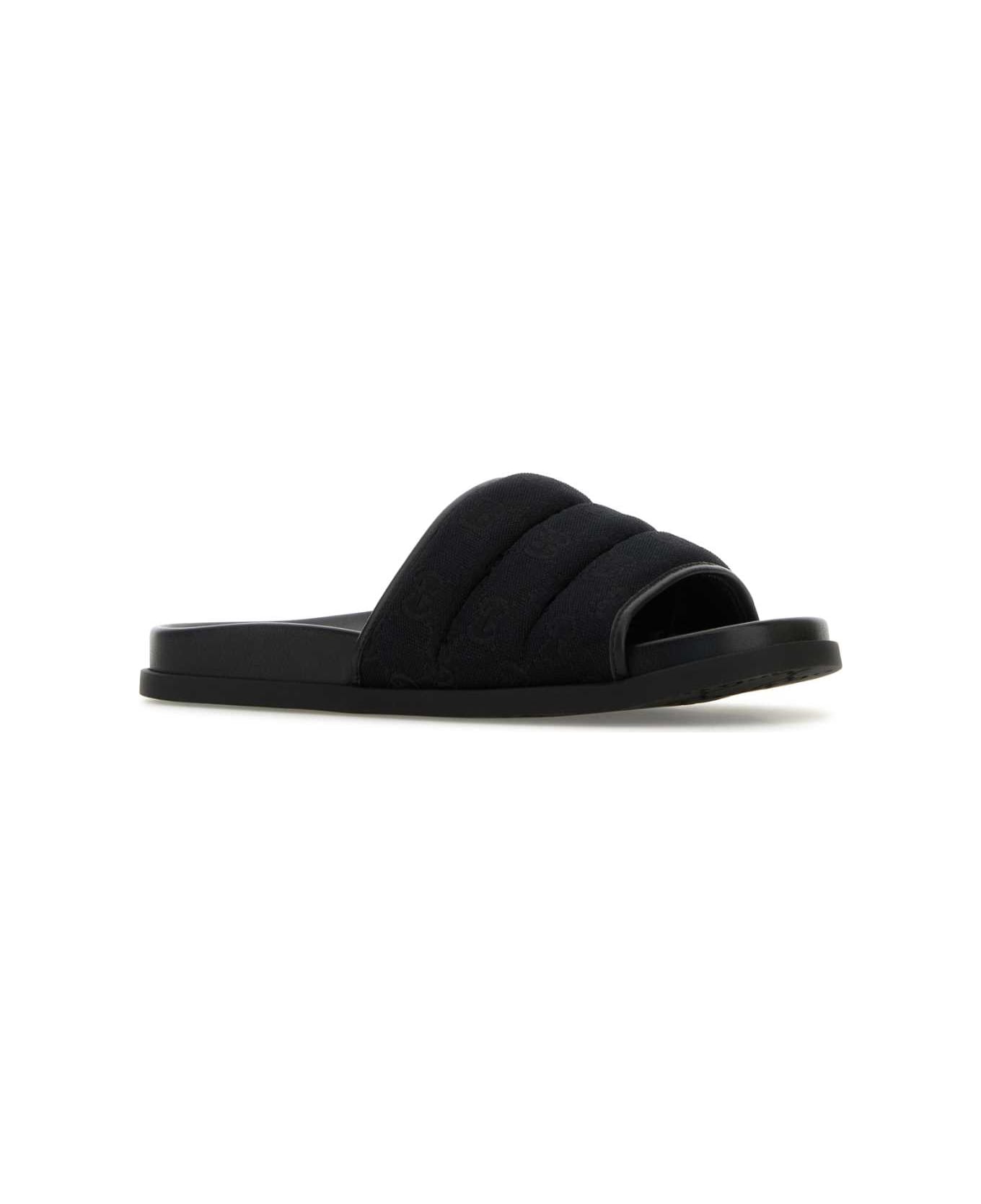 Gucci Black Gg Fabric Slippers - BLACKBLACK