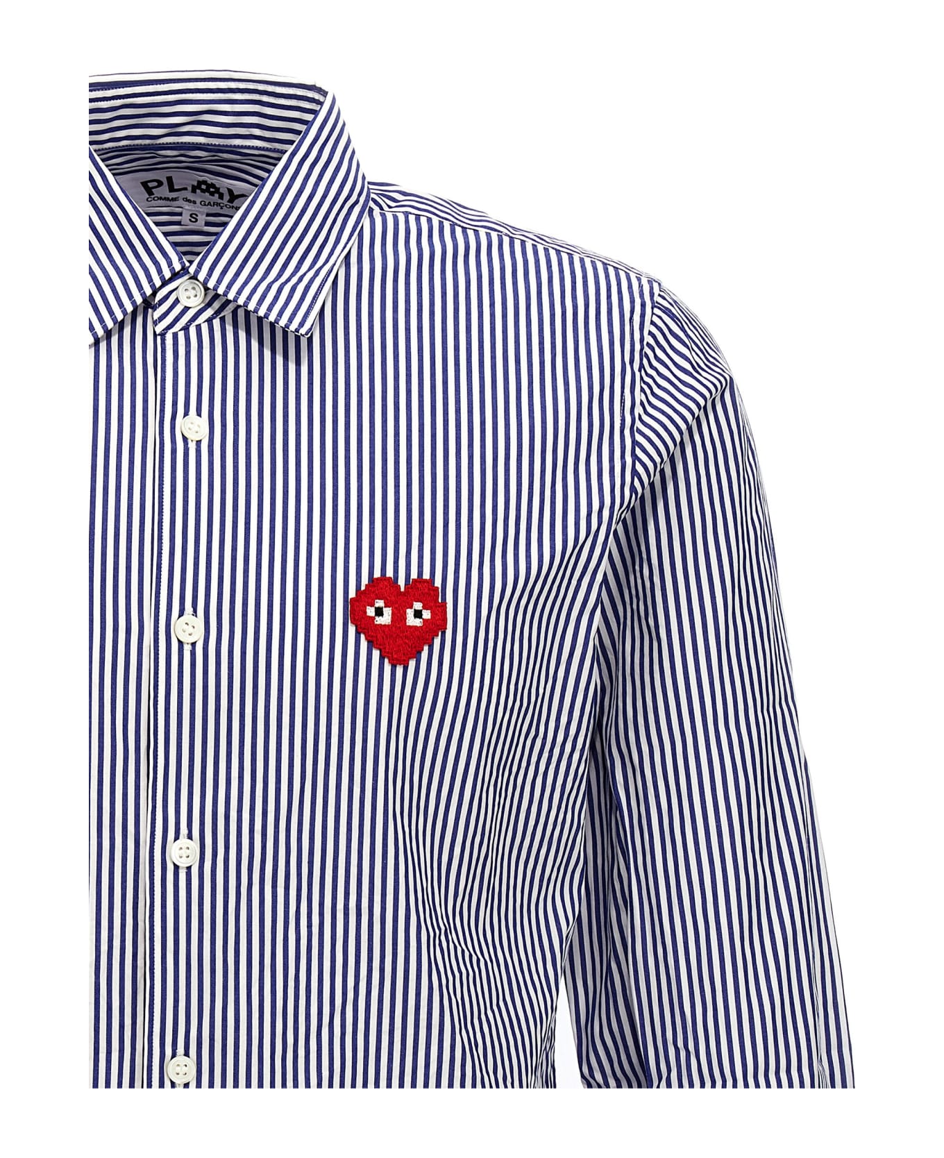 Comme des Garçons Play Logo Patch Striped Shirt - Blue シャツ