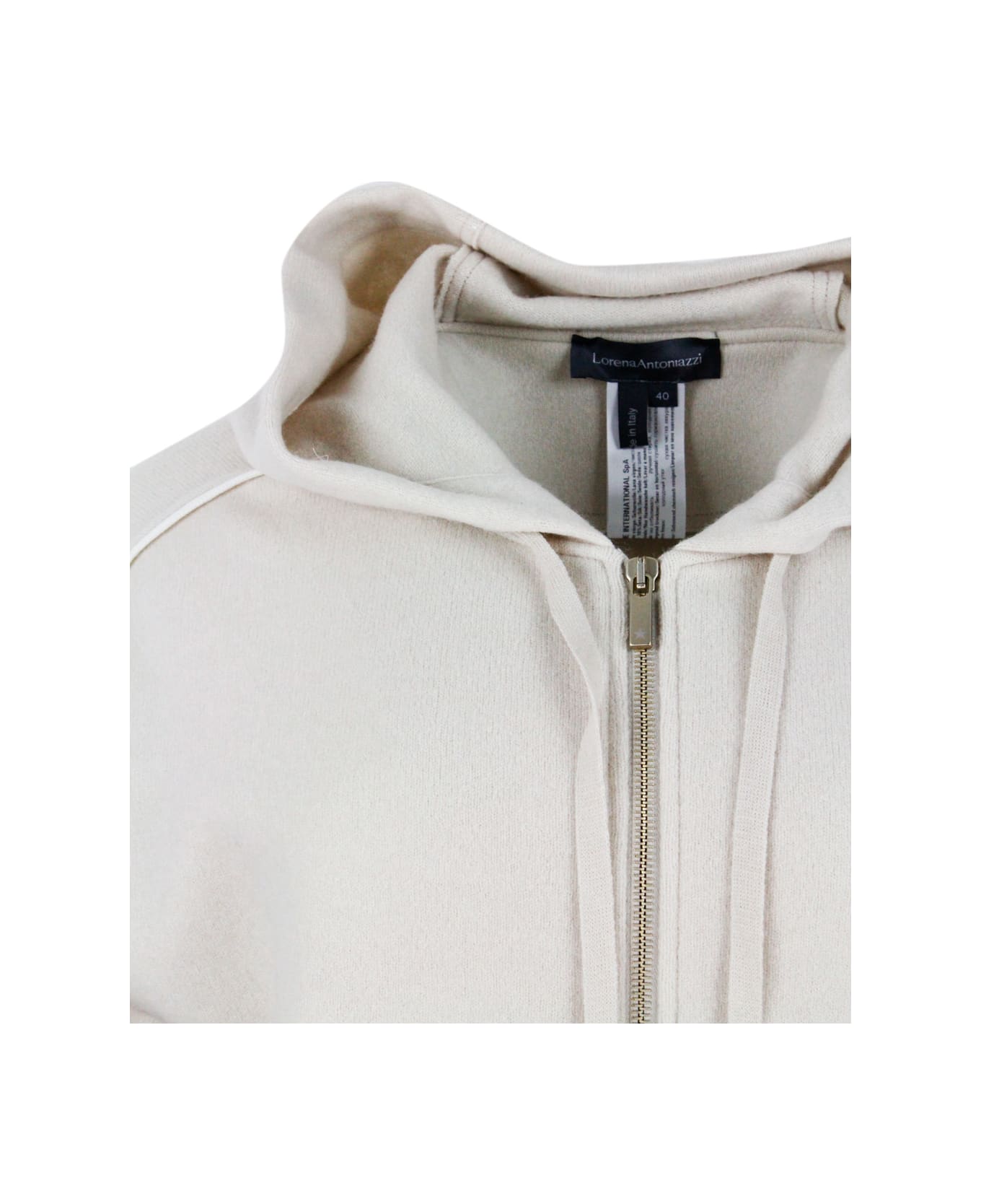 Lorena Antoniazzi Sweatshirt-style Hooded WIP With Drawstring And Zip Closure Made Of Wool, Cashmere And Silk - Beige