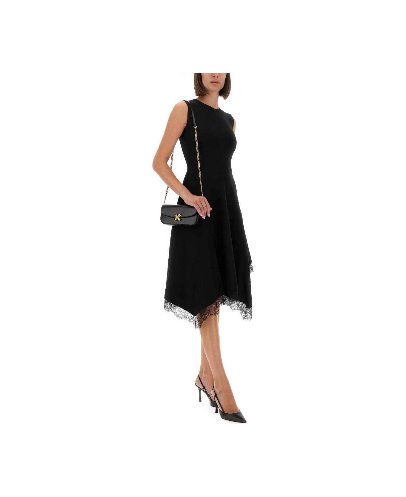 Alexander McQueen Asymmetrical Dress With Lace Detailing - BLACK