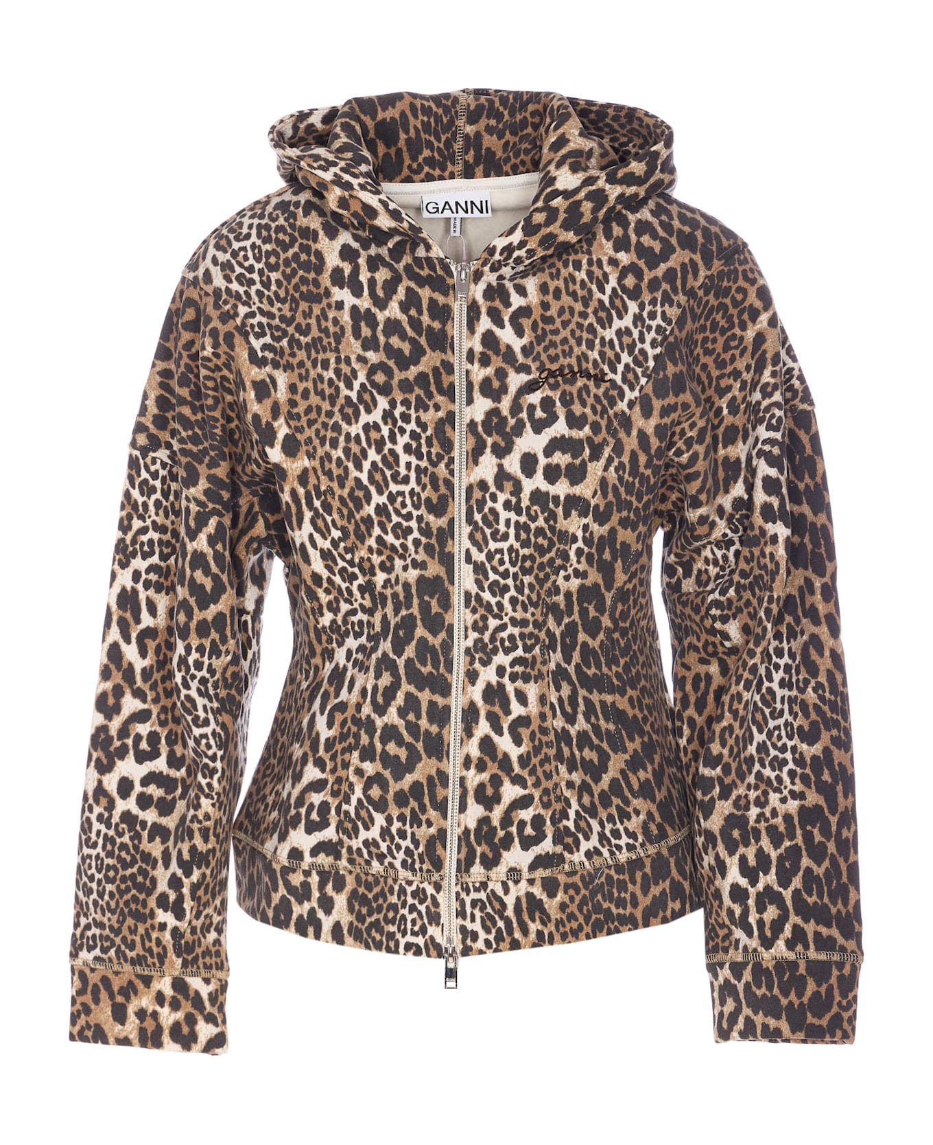 Ganni Leopard Print Zip Hoodie - MultiColour