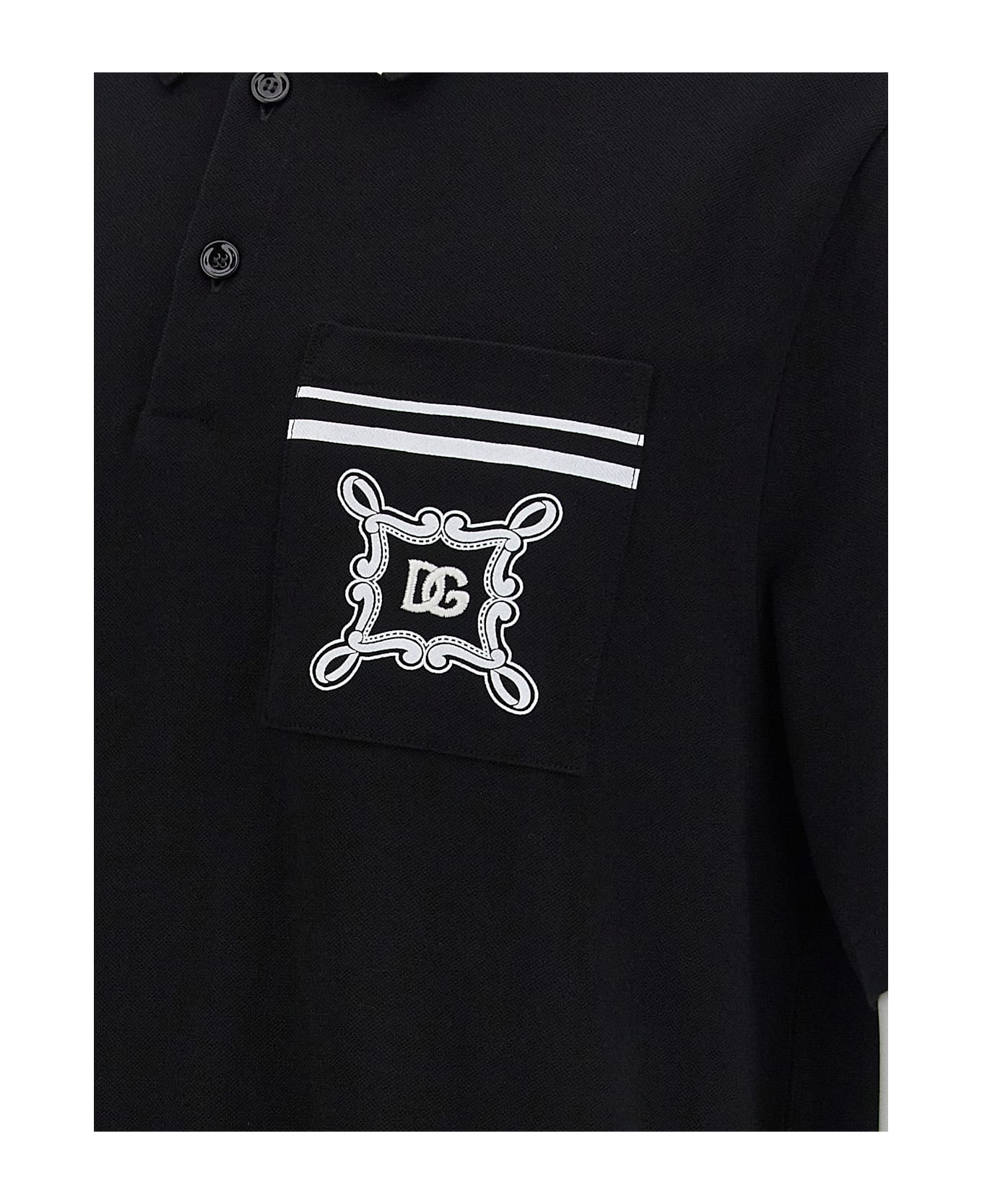 Dolce & Gabbana Logo Embroidery Polo Shirt - Black
