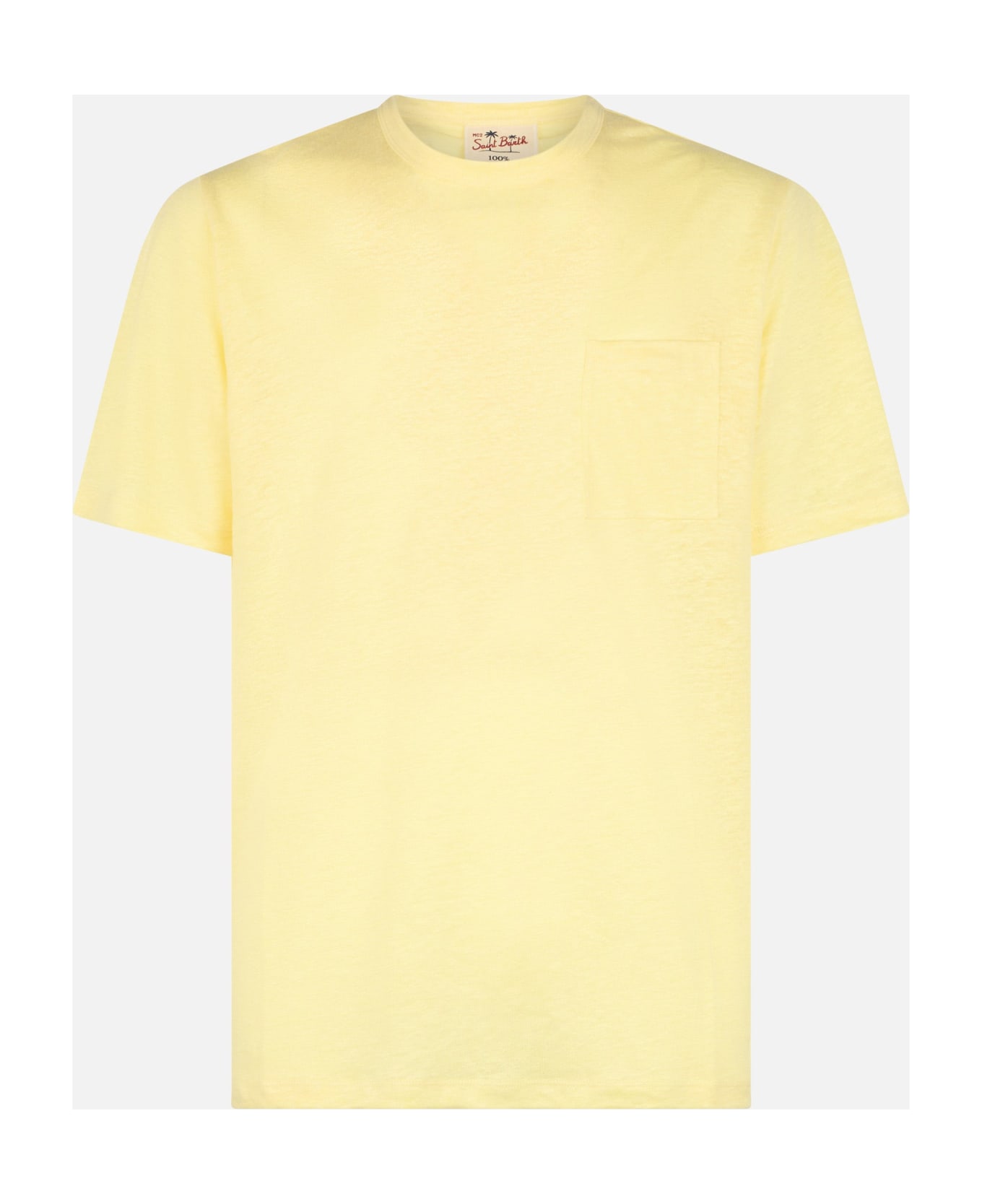 MC2 Saint Barth Man Yellow Linen Jersey T-shirt Ecstasea With Pocket - YELLOW